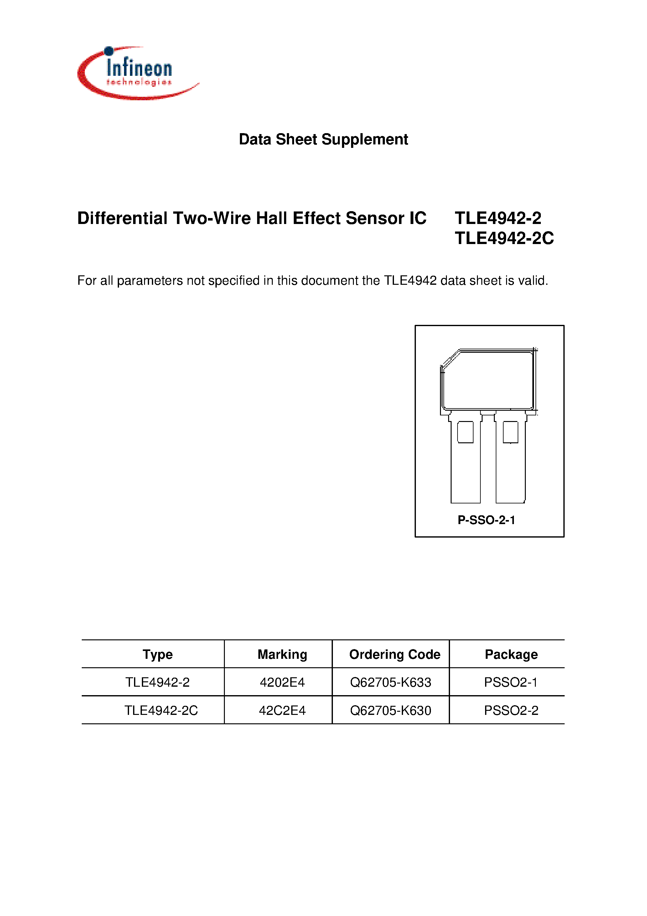 Datasheet TLE4942-2 - Differential Two-Wire Hall Effect Sensor IC page 1