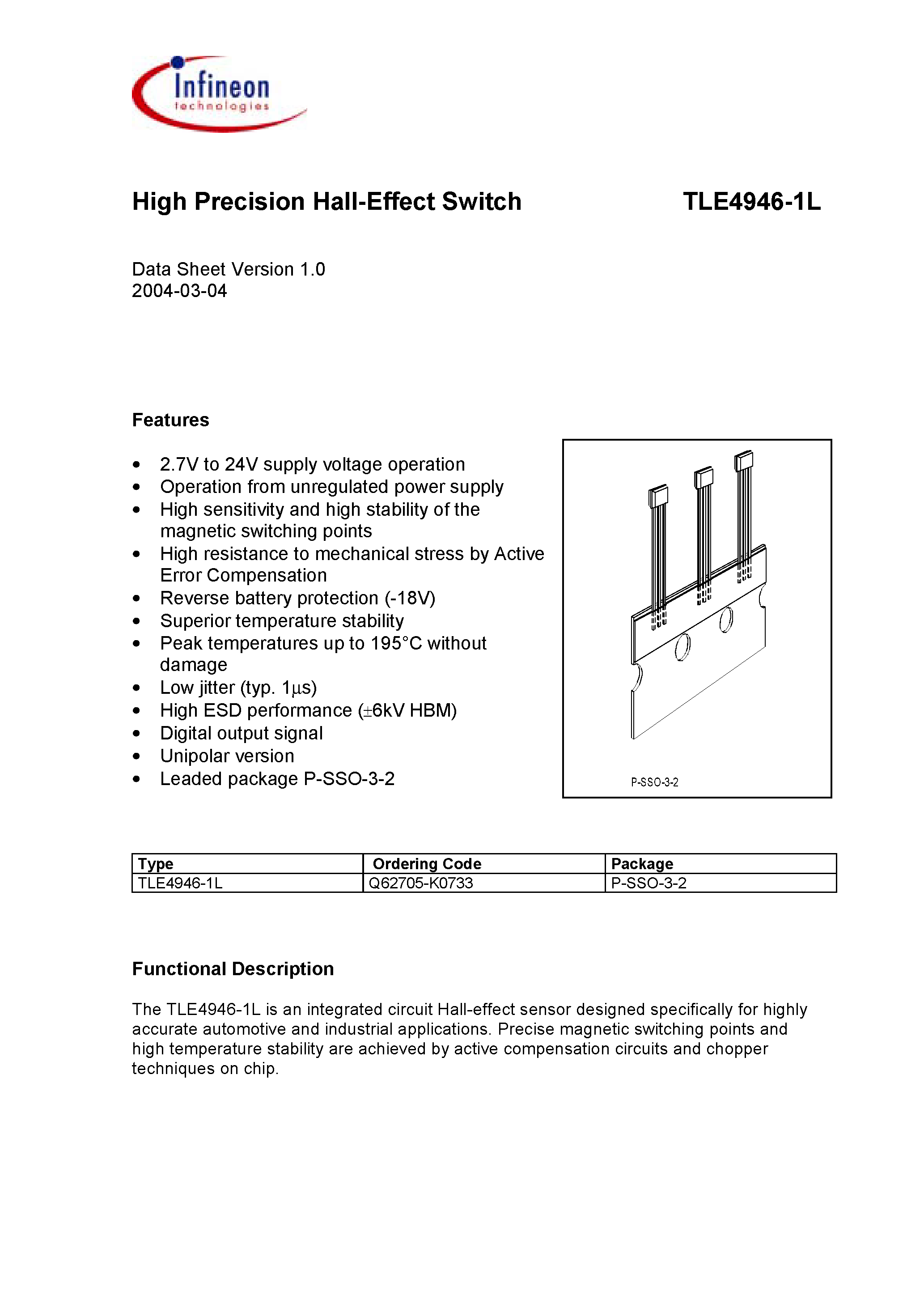 Datasheet TLE4946-1L - High Precision Hall-Effect Switch page 1