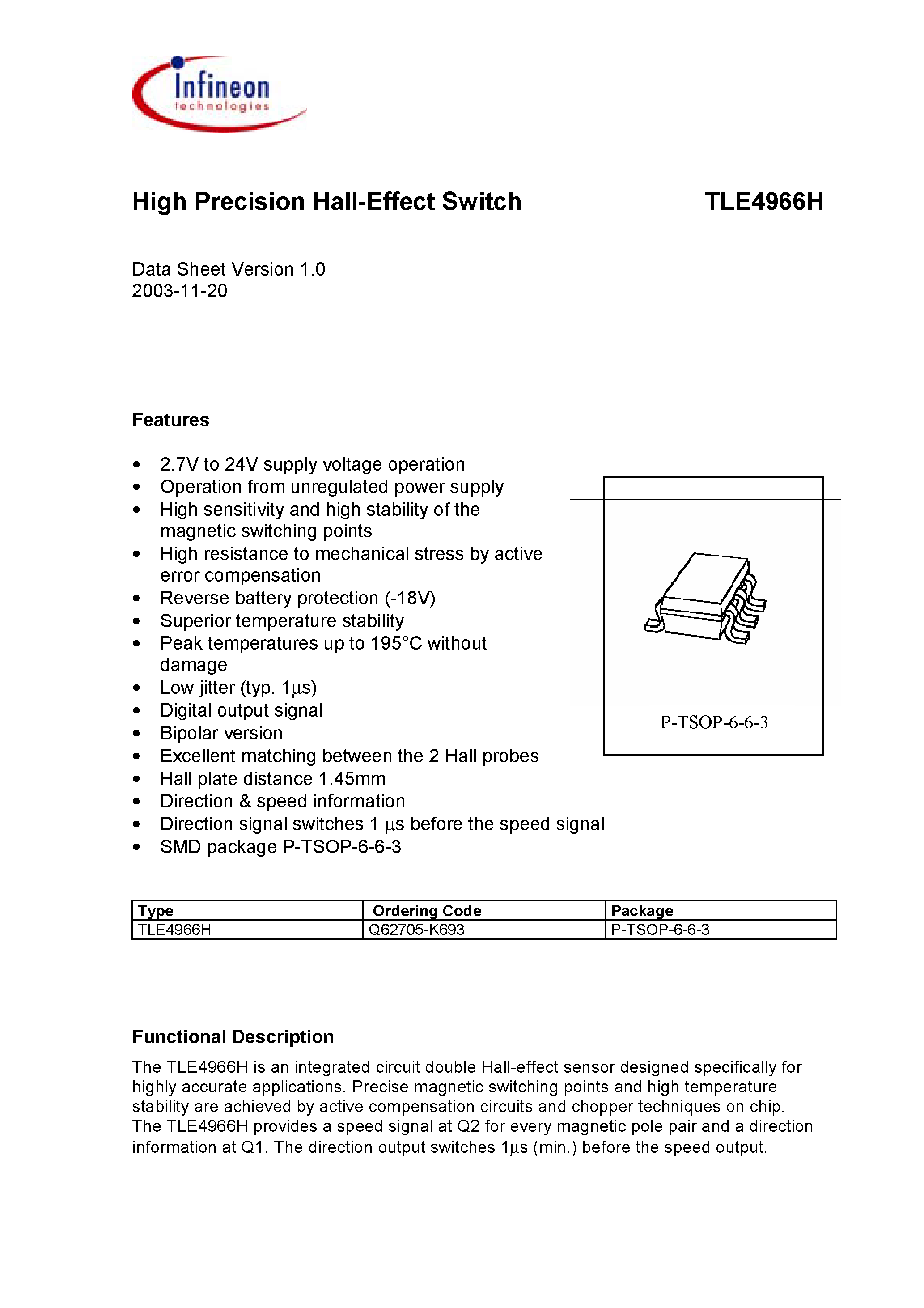 Datasheet TLE4966H - High Precision Hall-Effect Switch page 1