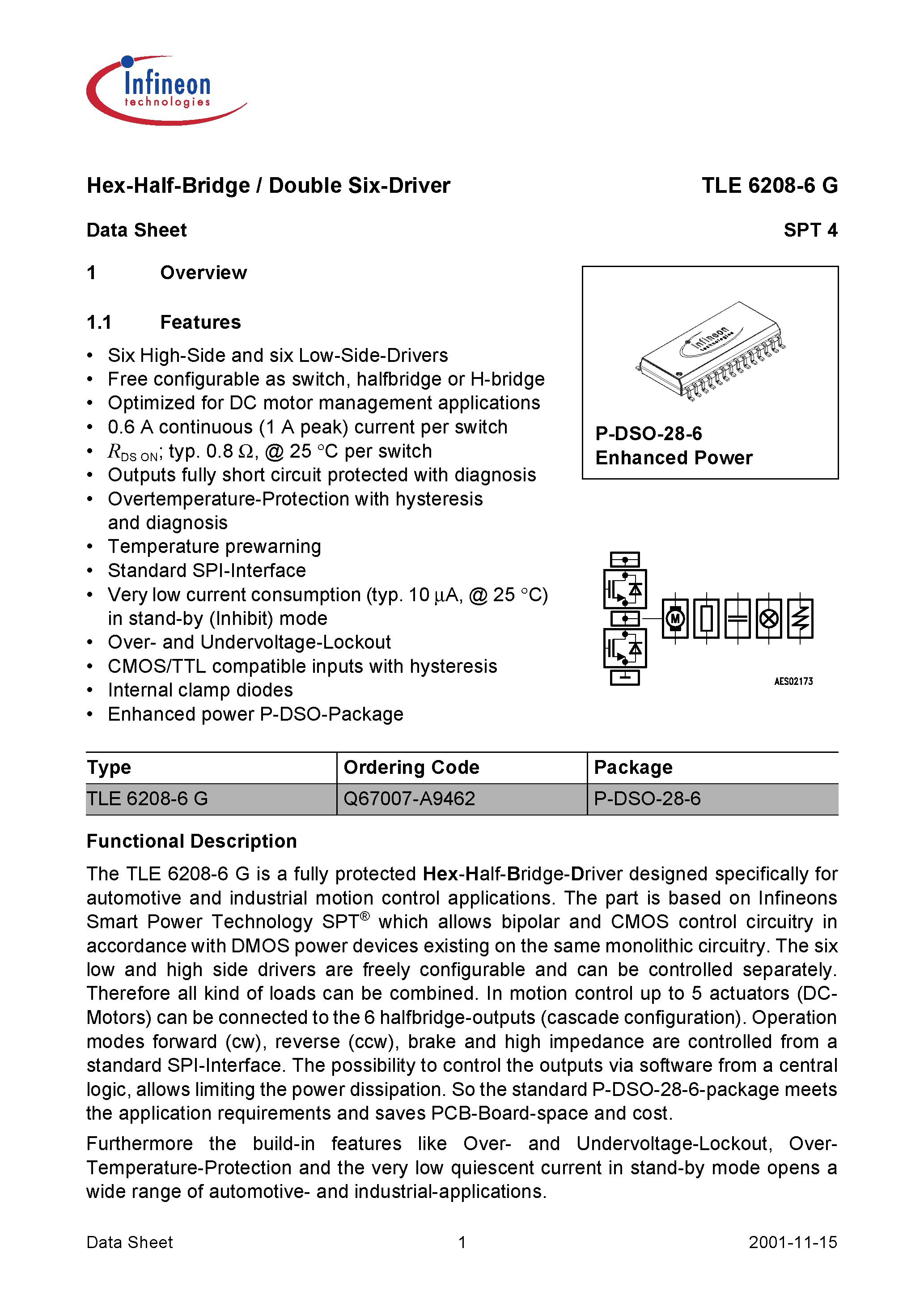 Datasheet TLE6208-6 - Hex-Half-Bridge / Double Six-Driver page 1