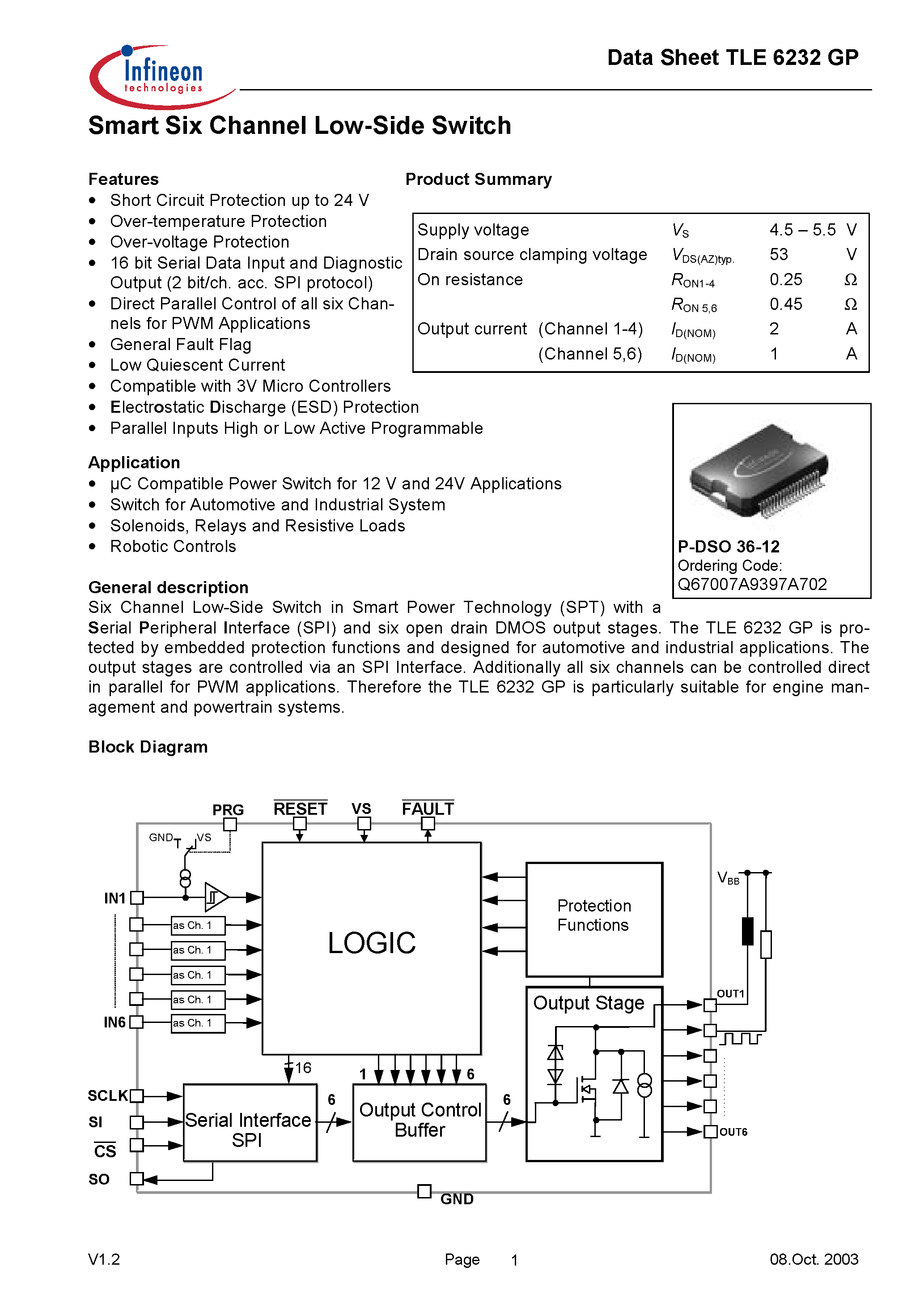 Datasheet TLE6232 - Smart Six Channel Low-Side Switch page 1