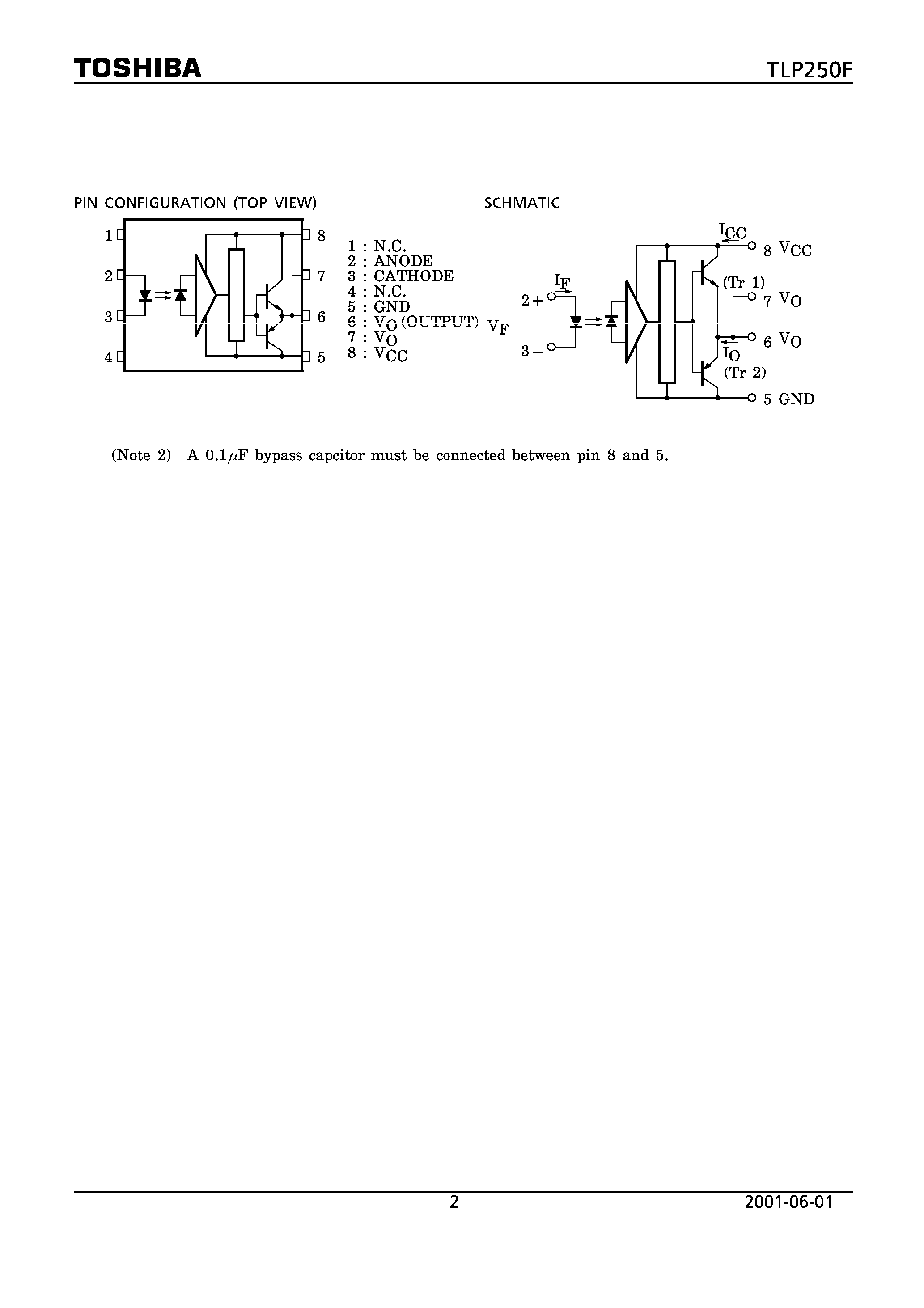 Datasheet TLP250F page 2 Datasheet TLP250F - TRANSISTOR INVERTER FOR AIR CONDITIONOR IGBT GATE DRIVE POWER MOS FET GATE DRIVE page 2