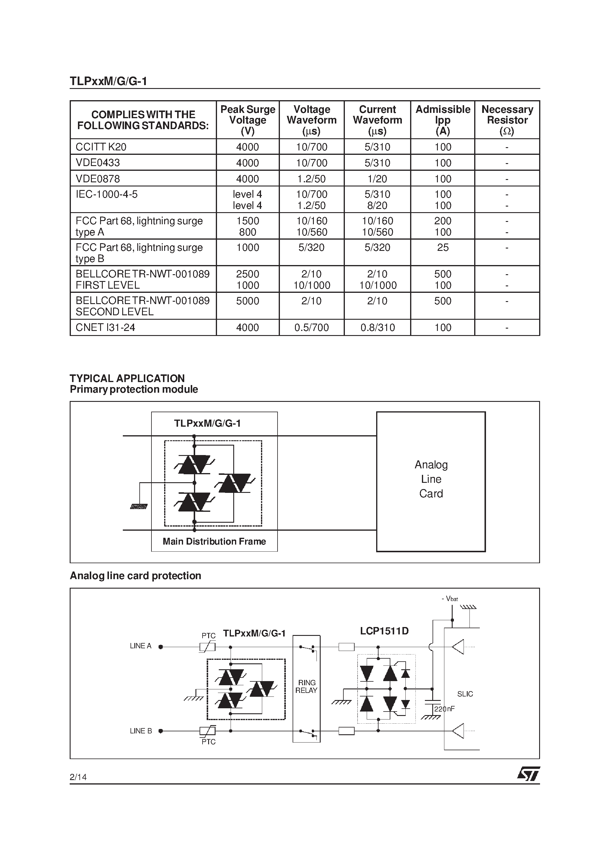Datasheet TLP270G page 2 Datasheet TLP270G - TRIPOLAR OVERVOLTAGE PROTECTION for TELECOM LINE page 2