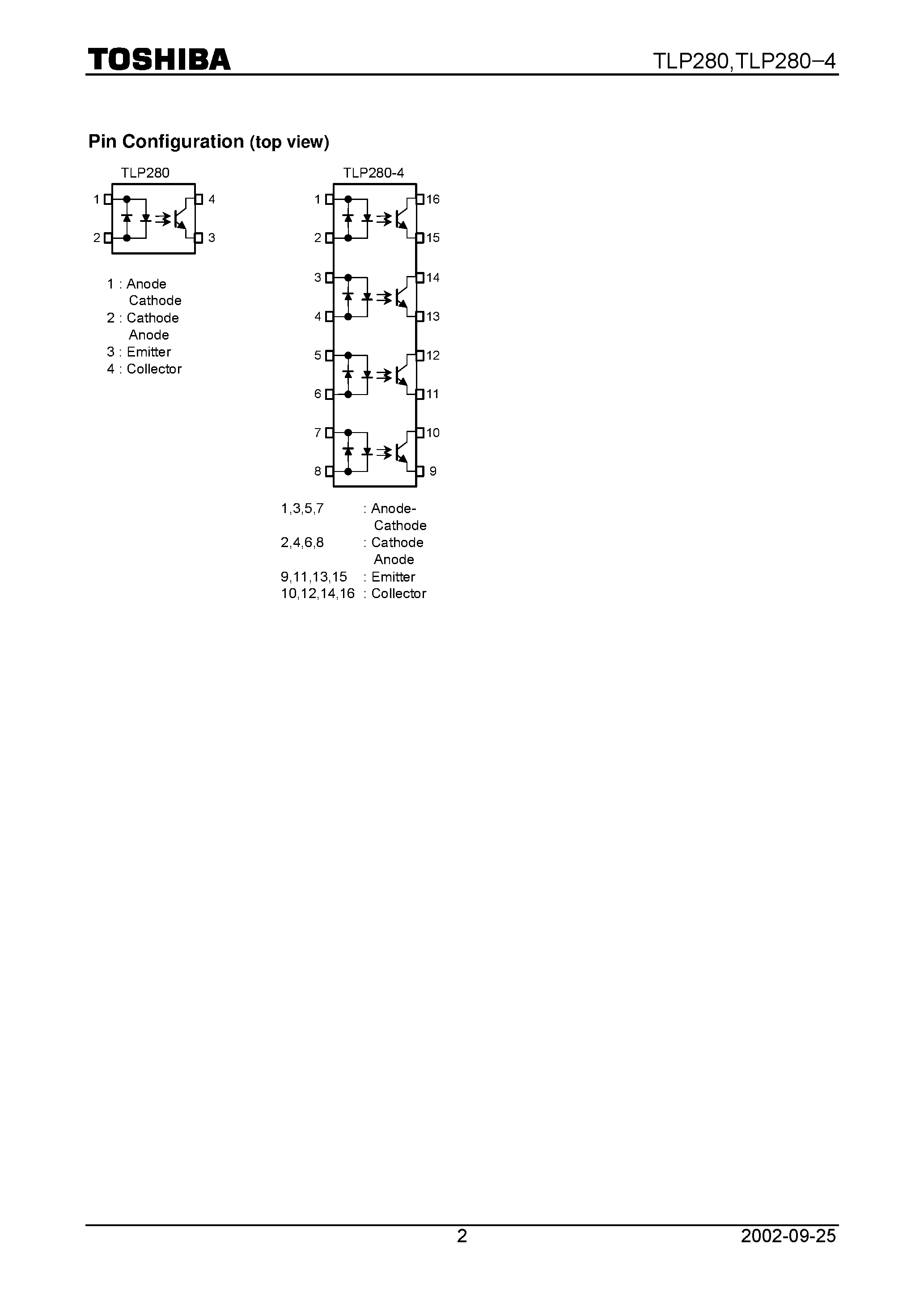 Даташит на микросхему TLP280 страница 2 Даташит TLP280 - Programmable Controllers AC/DC−Input Module PC Card Modem (PCMCIA) страница 2