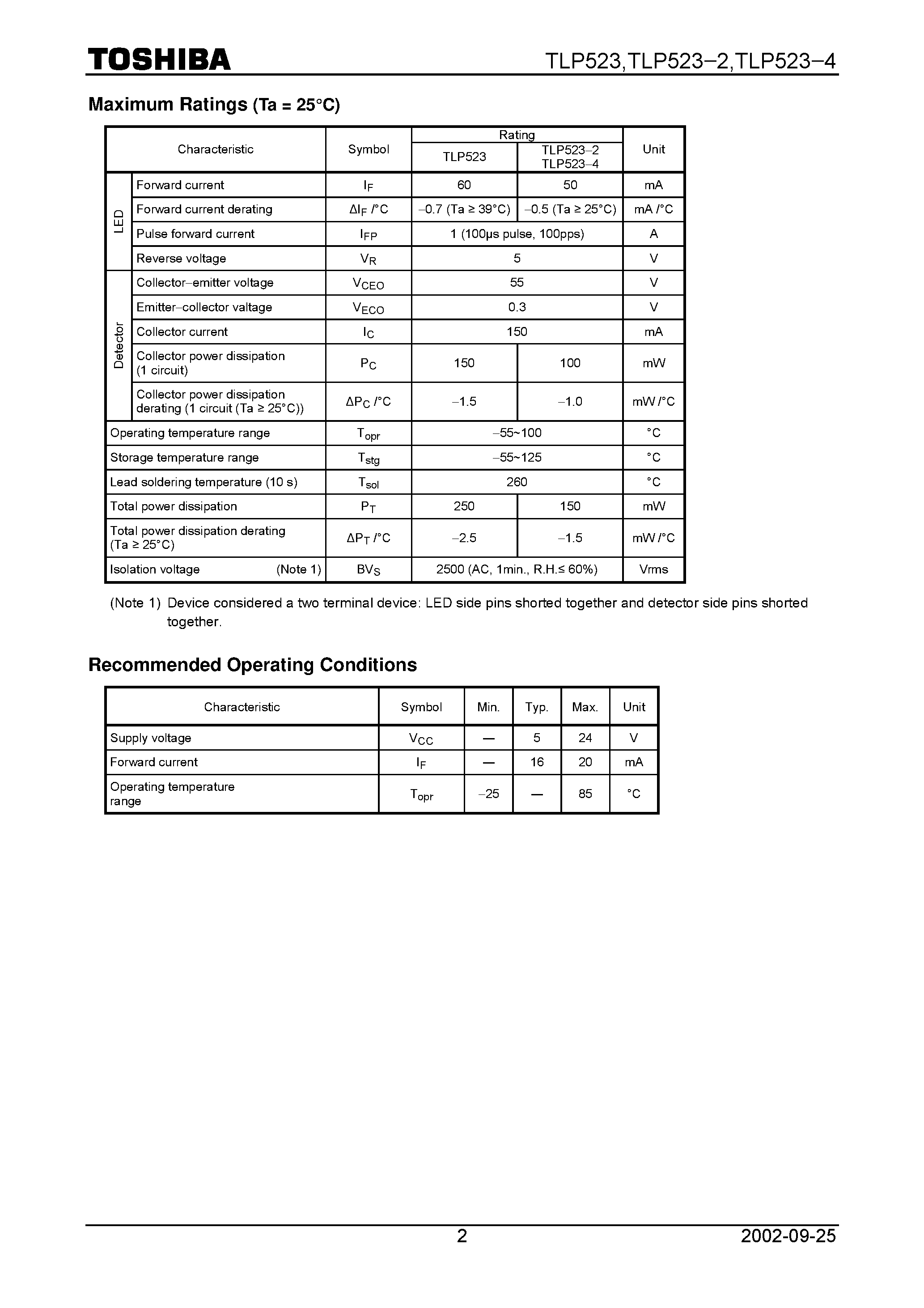Даташит TLP523 - programmable controllers dc-output module solid state relay страница 2