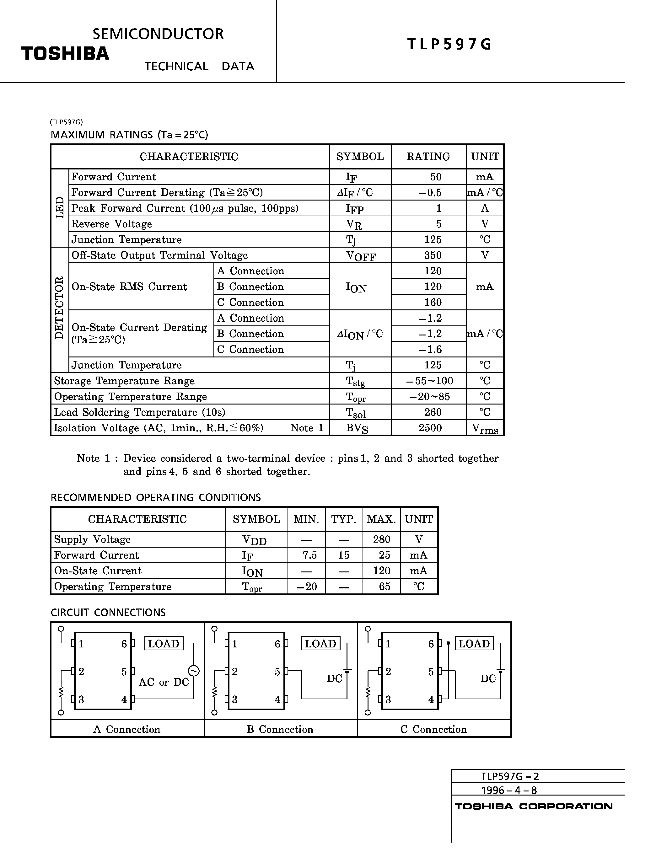 Даташит TLP597G - PHOTO RELAY страница 2