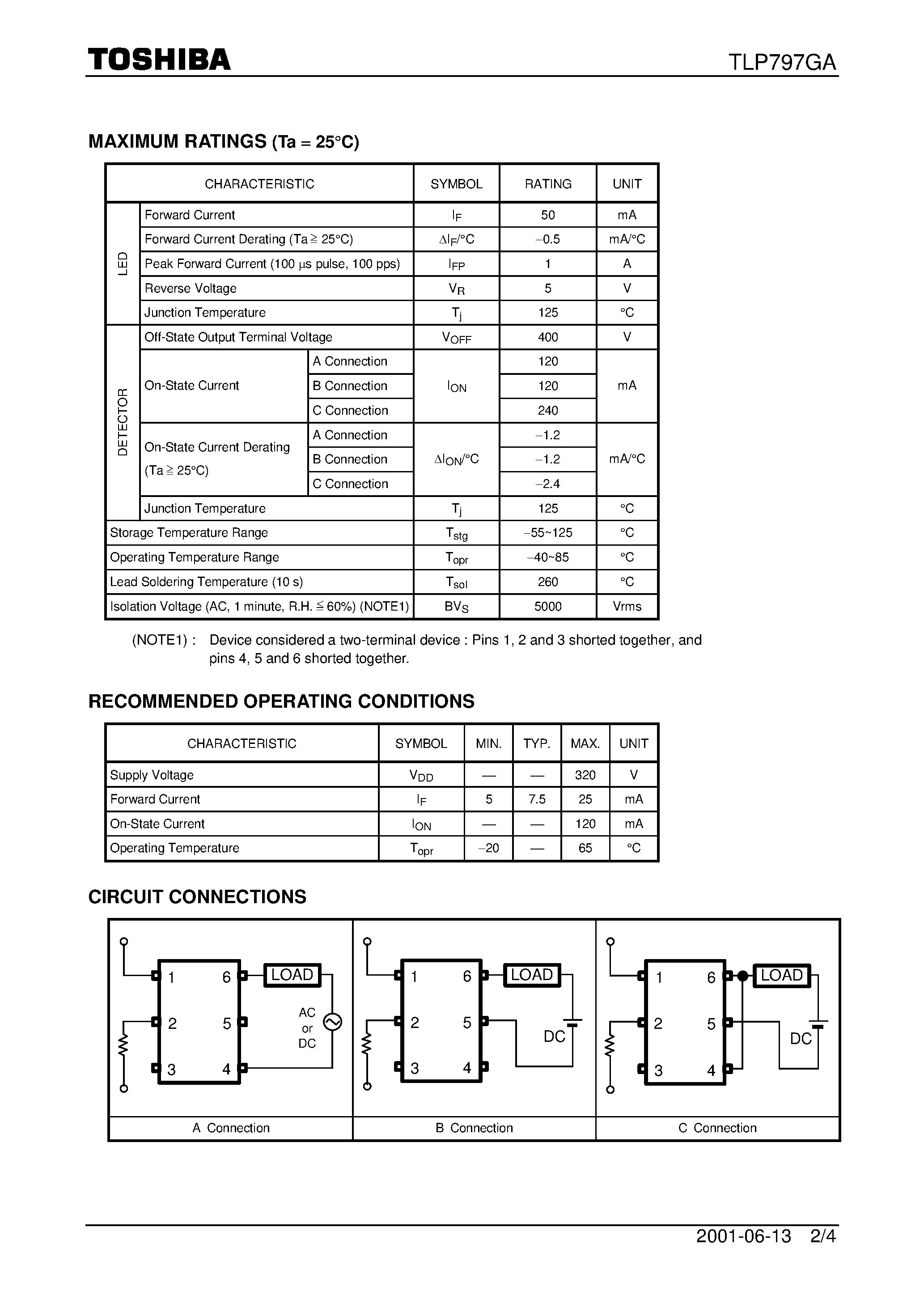 Datasheet TLP797GA - TOSHIBA PHOTOCOUPLER PHOTO RELAY page 2