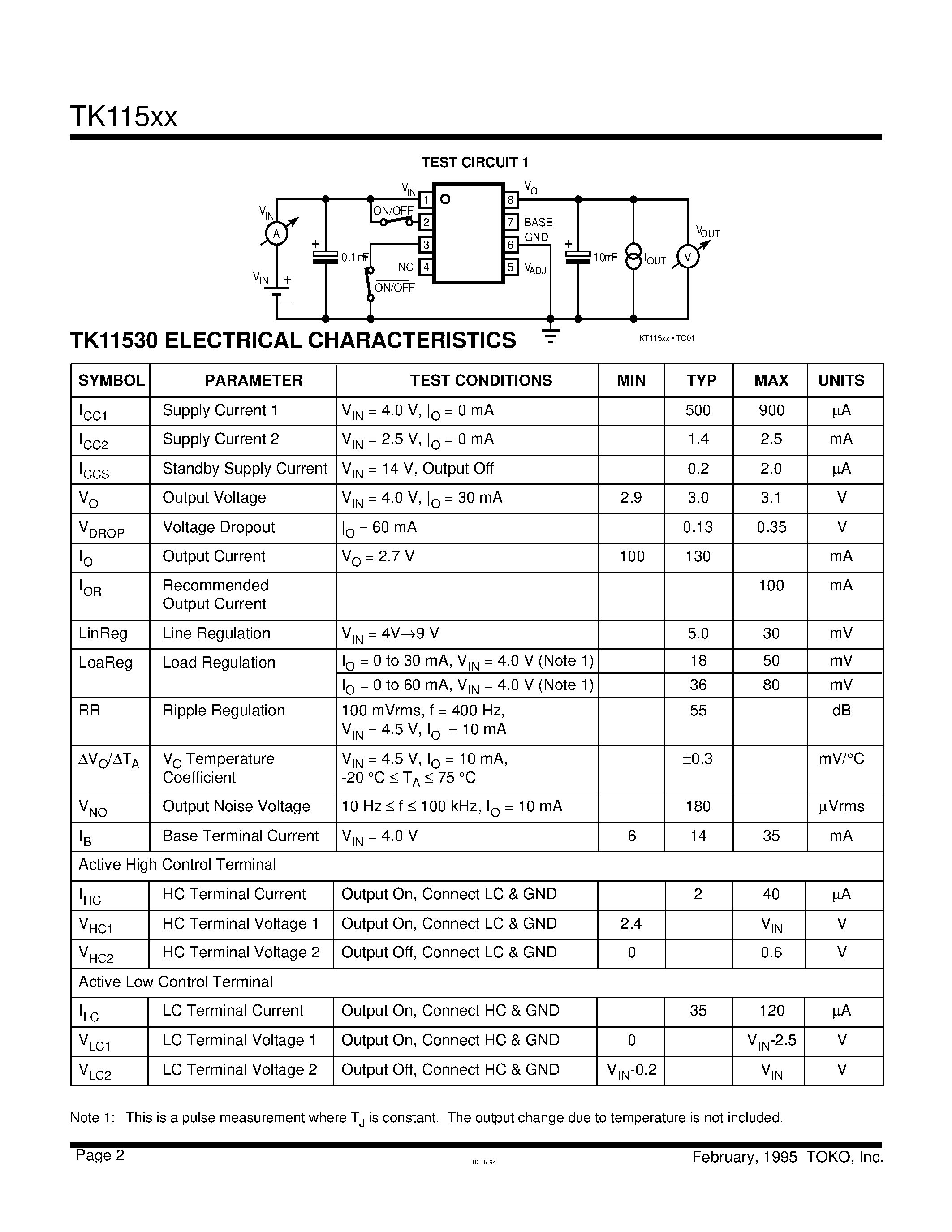 Datasheet TK11547 - VOLTAGE REGULATOR WITH ON/OFF SWITCH page 2