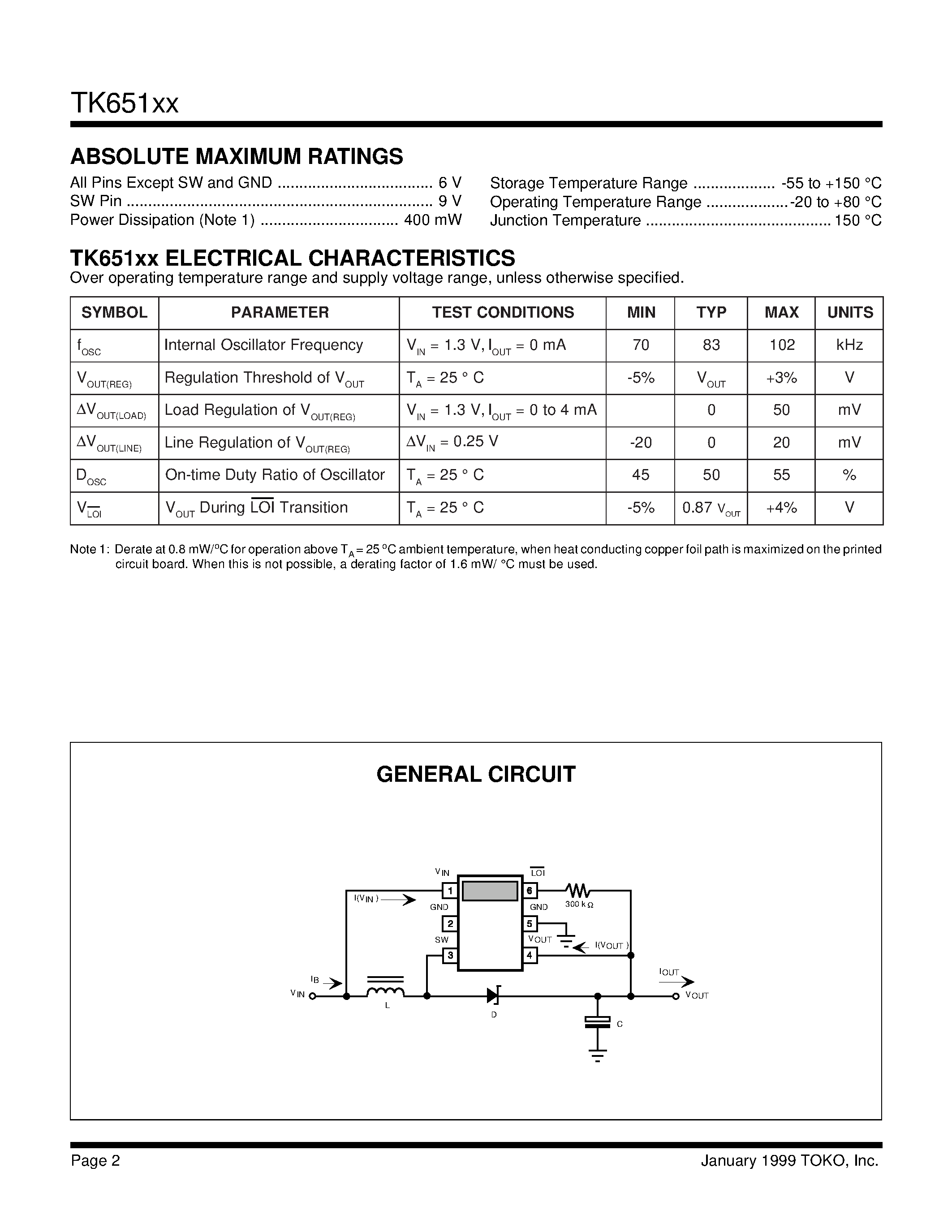 Datasheet TK65133 page 2 Datasheet TK65133 - STEP-UP VOLTAGE CONVERTER WITH VOLTAGE MONITOR page 2
