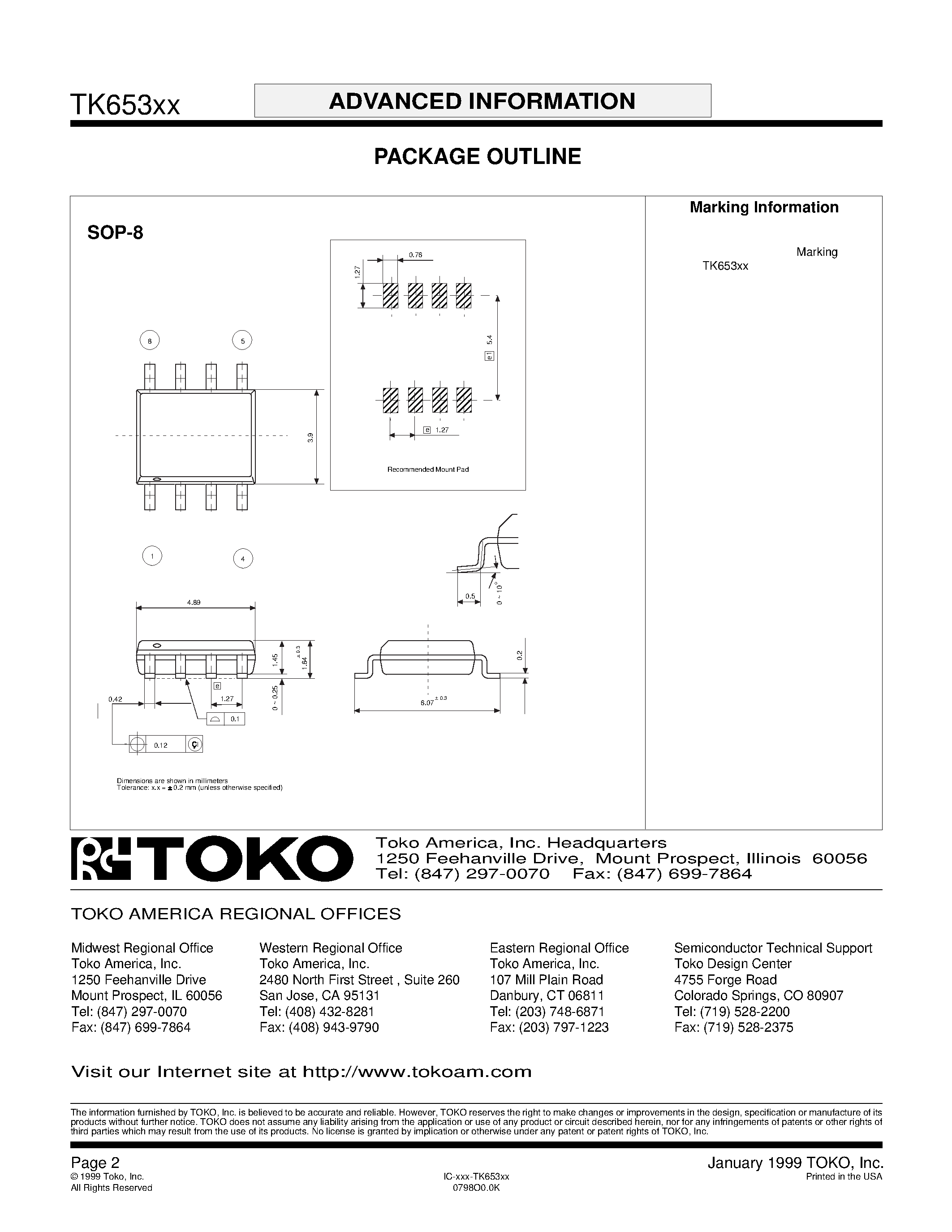Datasheet TK653XX - HIGH CURRENT STEP-UP CONVERTER WITH BATTERY MONITOR page 2