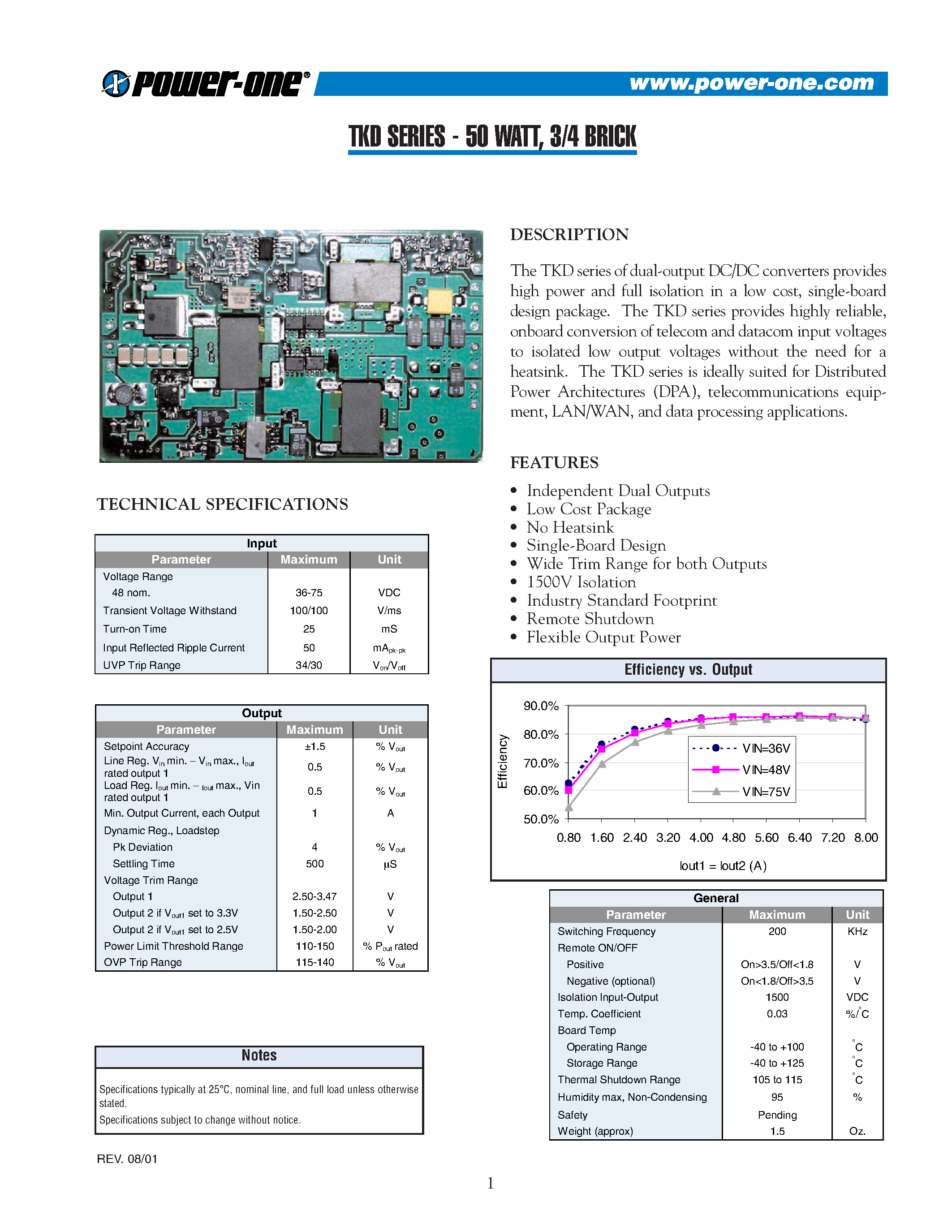Datasheet TKD12ZED page 1 Datasheet TKD12ZED - 50 WATT/ 3/4 BRICK page 1