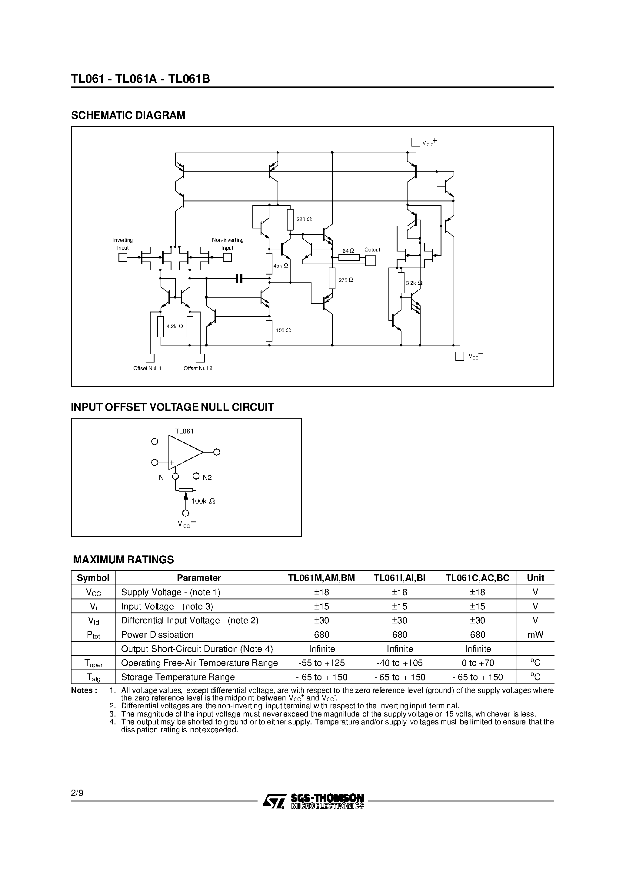 Datasheet TL061B - LOW POWER J-FET SINGLE OPERATIONAL AMPLIFIER page 2