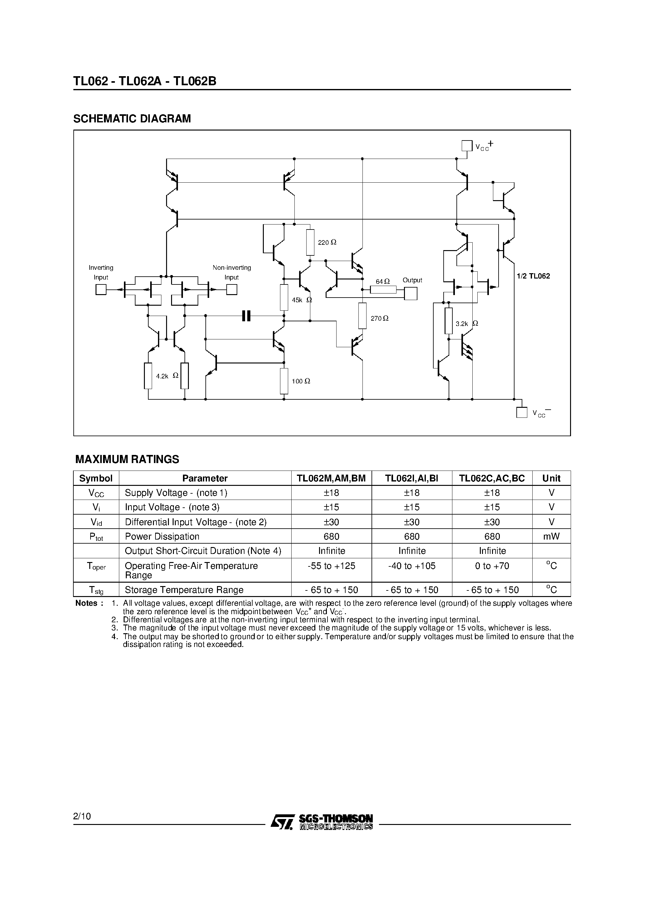 Datasheet TL062M page 2 Datasheet TL062M - LOW POWER J-FET DUAL OPERATIONAL AMPLIFIERS page 2