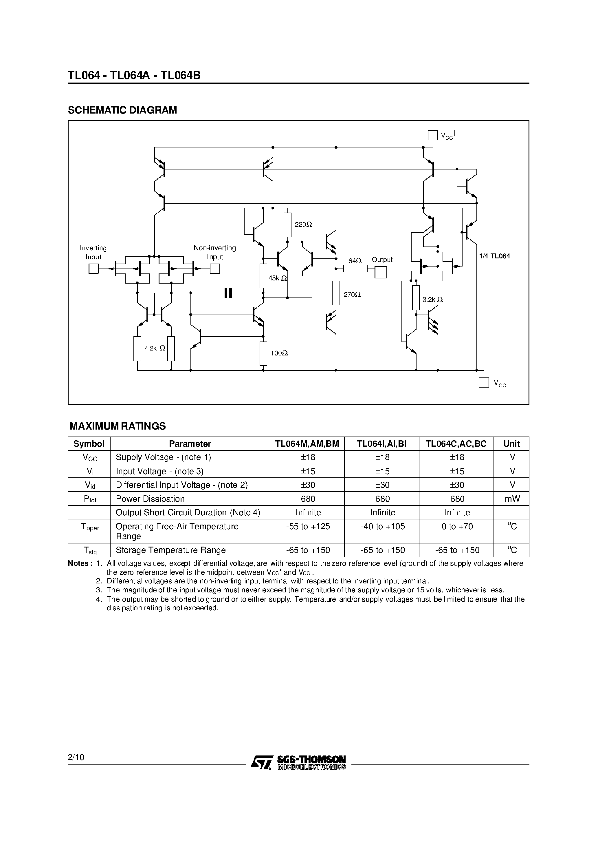 Datasheet TL064B page 2 Datasheet TL064B - LOW POWER J-FET QUAD OPERATIONAL AMPLIFIERS page 2