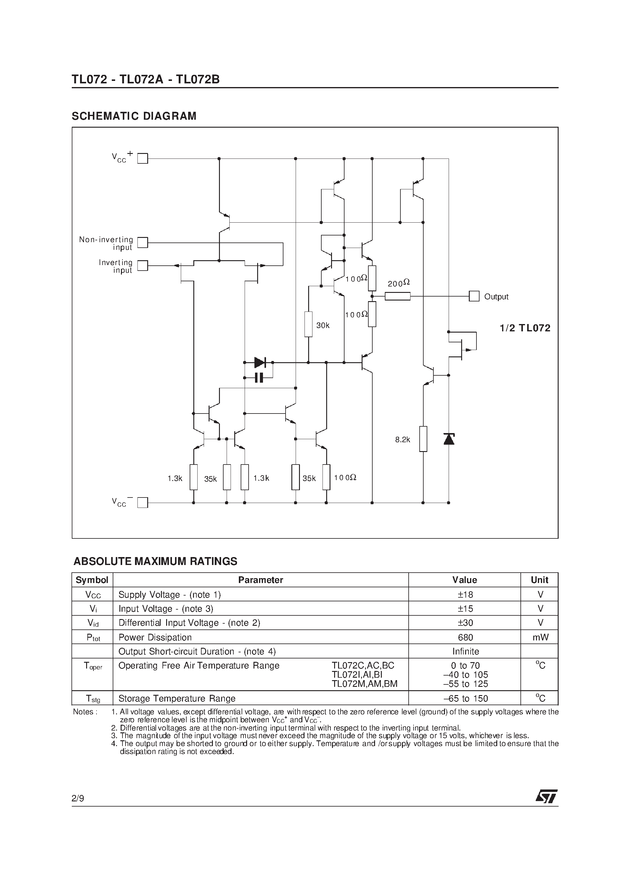 Datasheet TL072M page 2 Datasheet TL072M - LOW NOISE J-FET DUAL OPERATIONAL AMPLIFIERS page 2