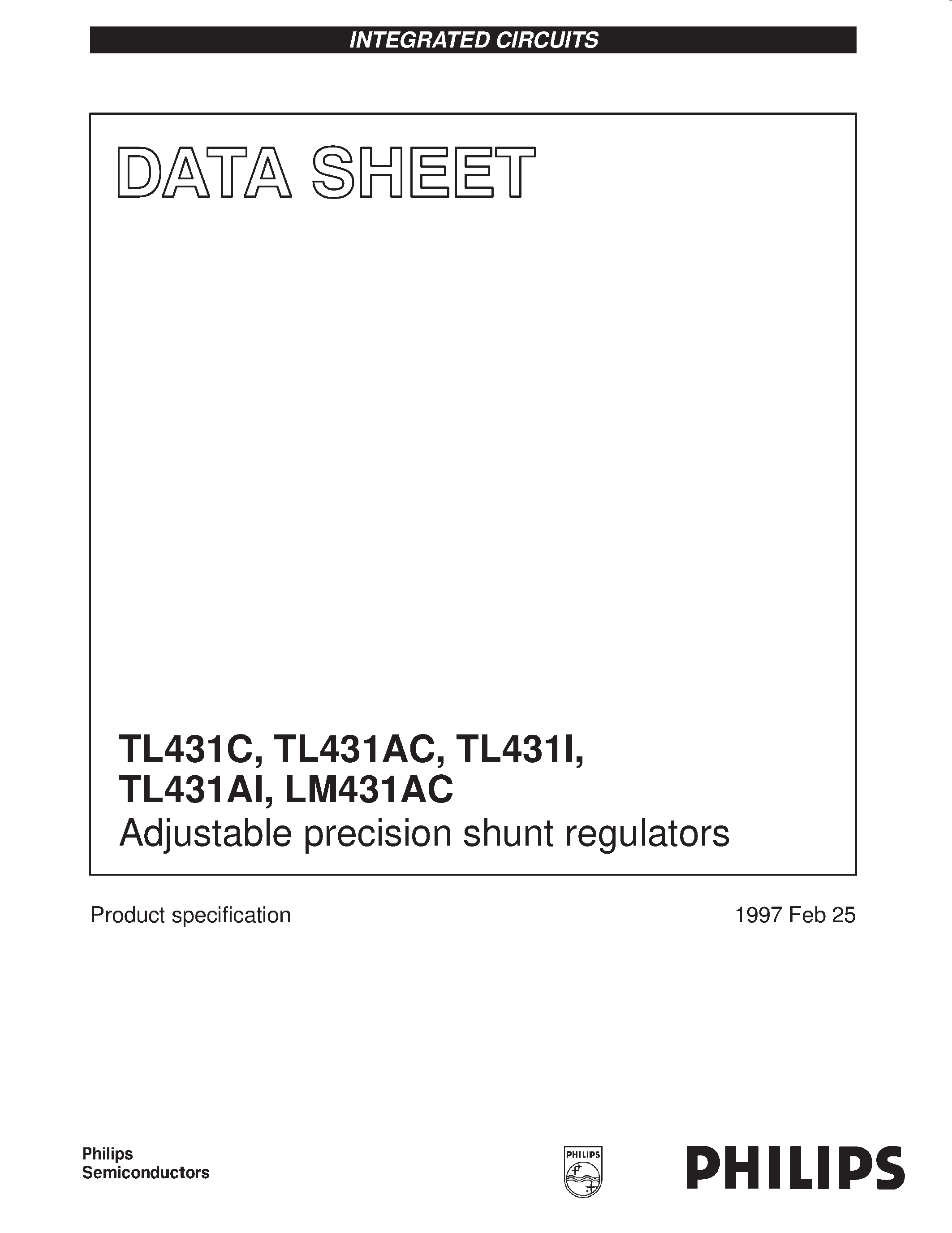 Datasheet TL431ACPN page 1 Datasheet TL431ACPN - Adjustable precision shunt regulators page 1