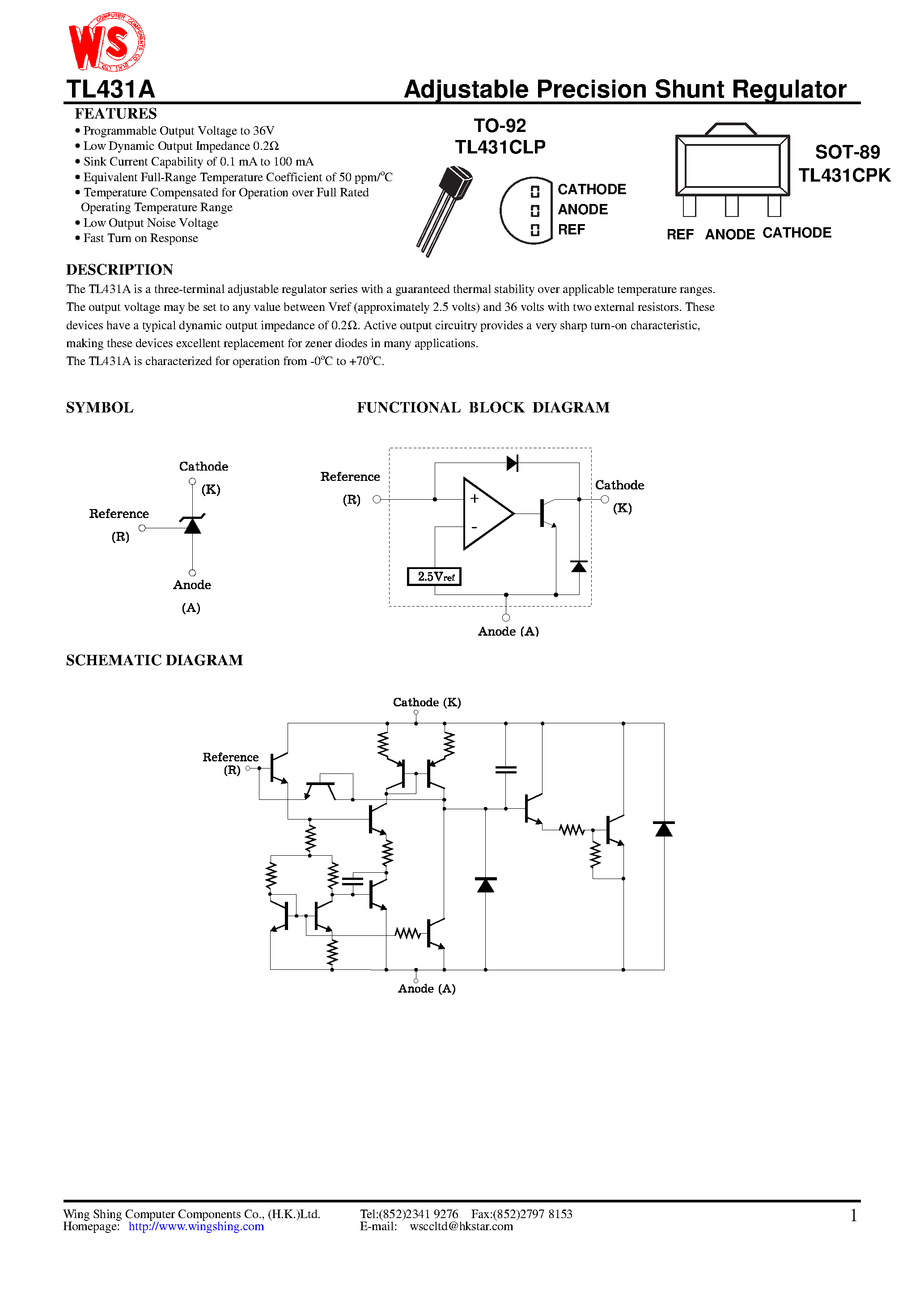 Даташит на микросхему TL431CLP страница 1 Даташит TL431CLP - Adjustable Precision Shunt Regulator страница 1
