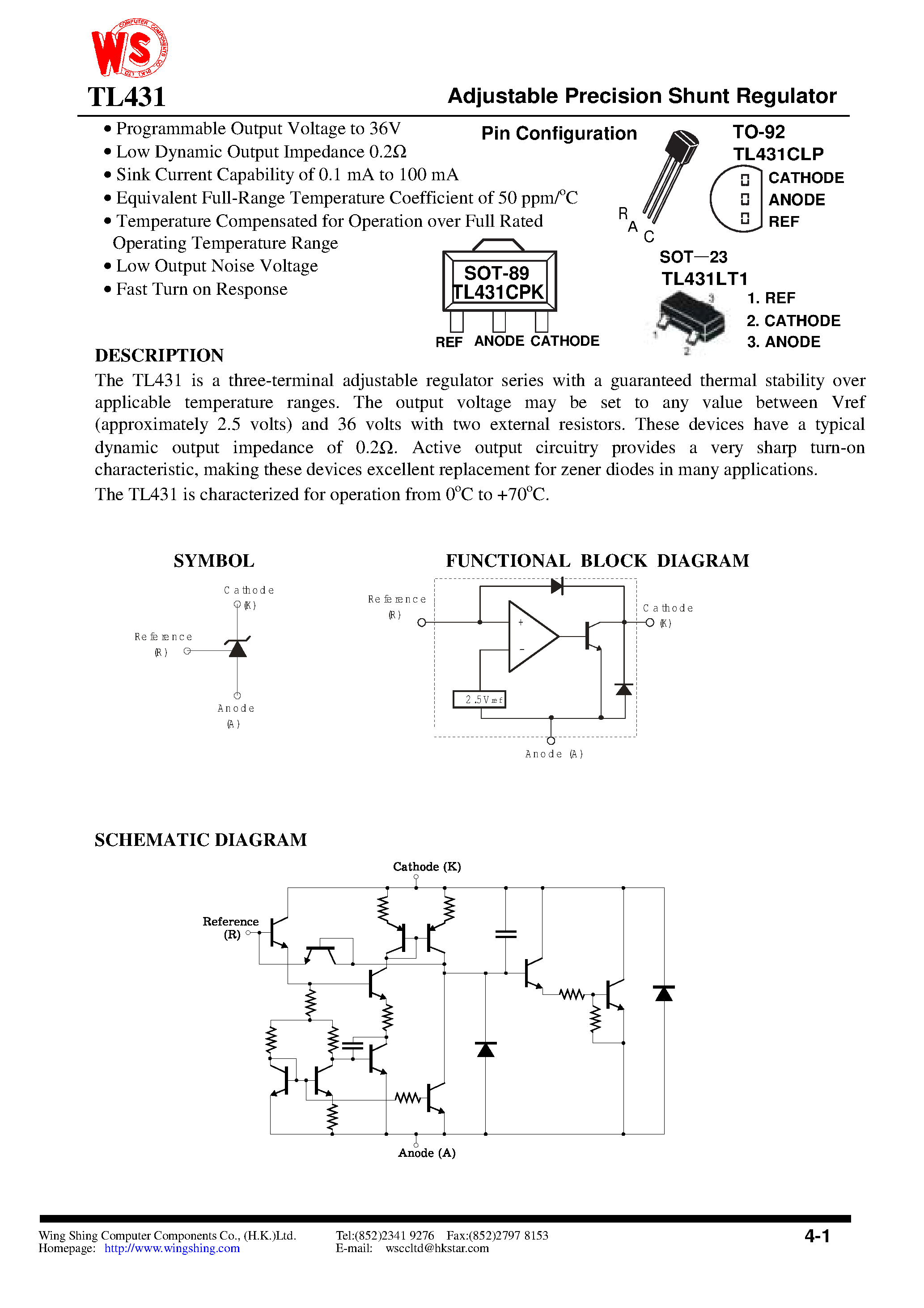 Datasheet TL431CPK - Adjustable Precision Shunt Regulator page 1