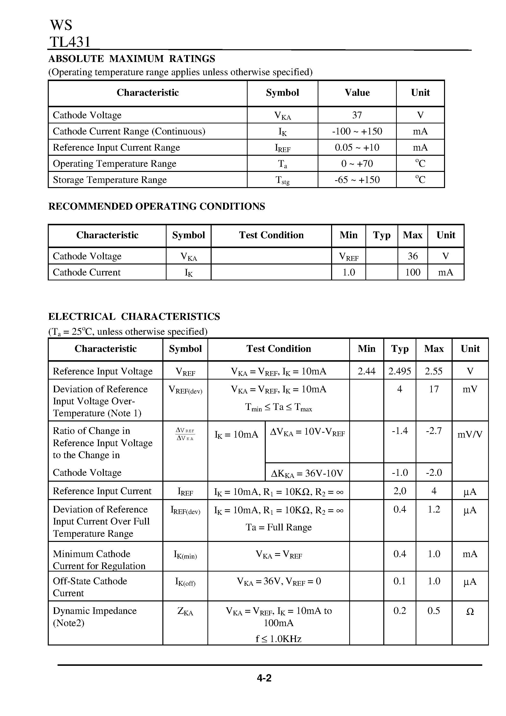 Datasheet TL431CPK - Adjustable Precision Shunt Regulator page 2