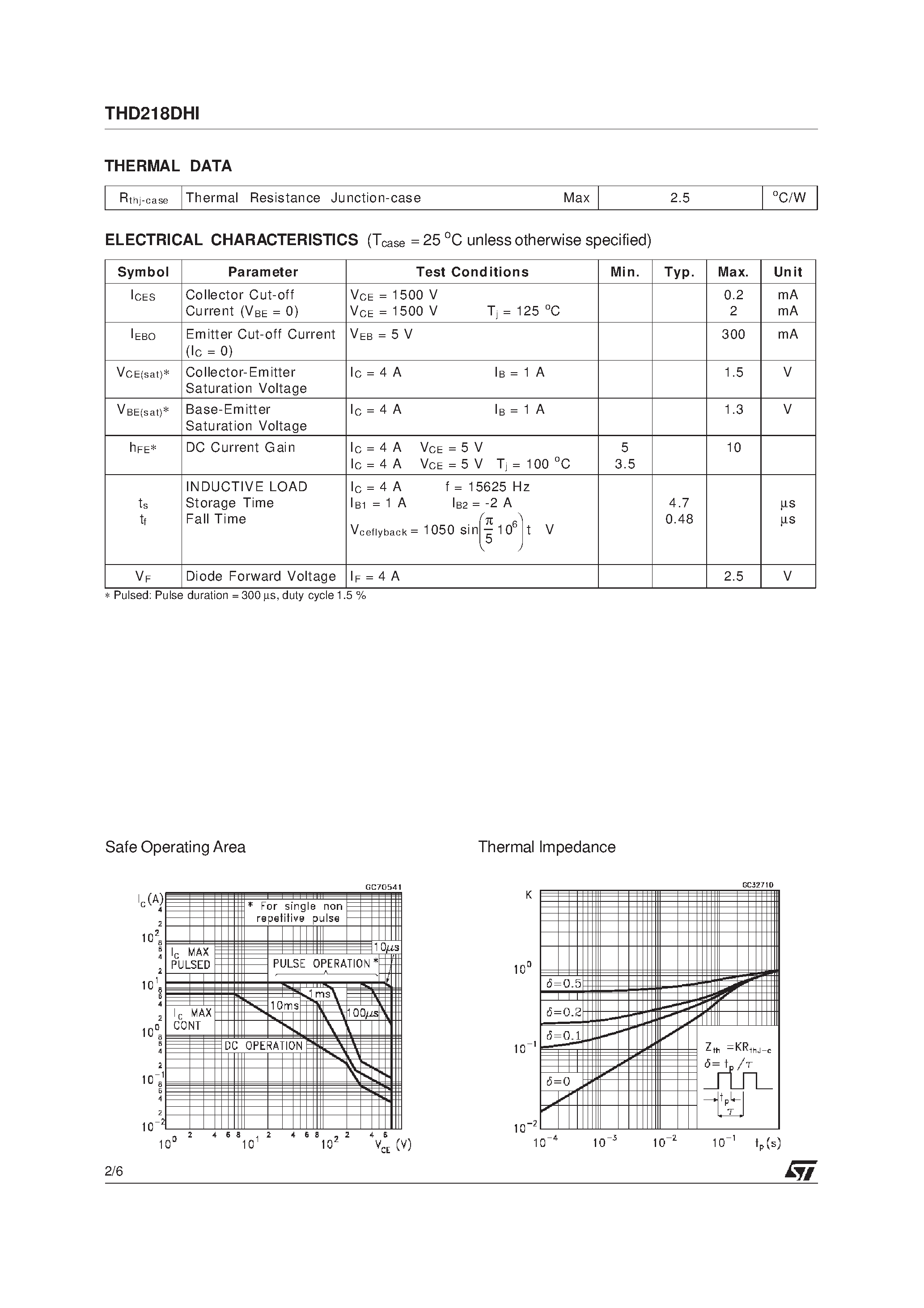 Datasheet THD218DHI page 2 Datasheet THD218DHI - HIGH VOLTAGE FAST-SWITCHING NPN POWER TRANSISTOR page 2