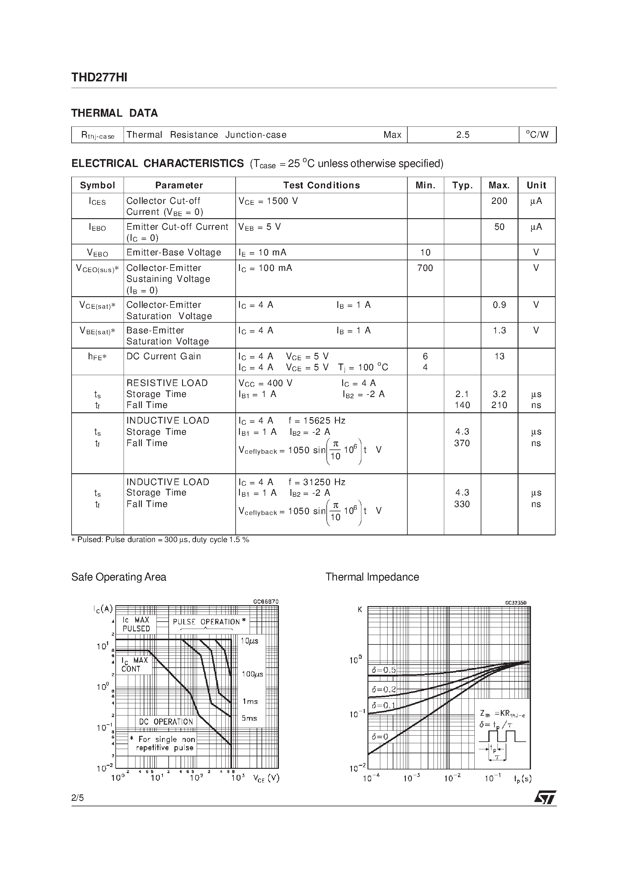 Datasheet THD277HI page 2 Datasheet THD277HI - HIGH VOLTAGE FAST-SWITCHING NPN POWER TRANSISTOR page 2