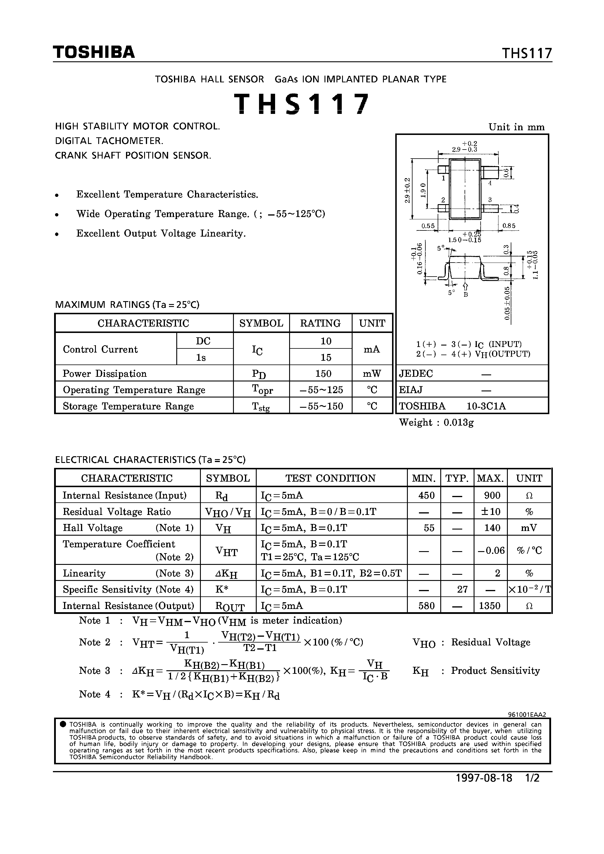 Даташит THS117 - HIGH STABILITY MOTOR CONTROL DIGITAL TACHOMETER CRANK SHAFT POSITION SENSOR страница 1