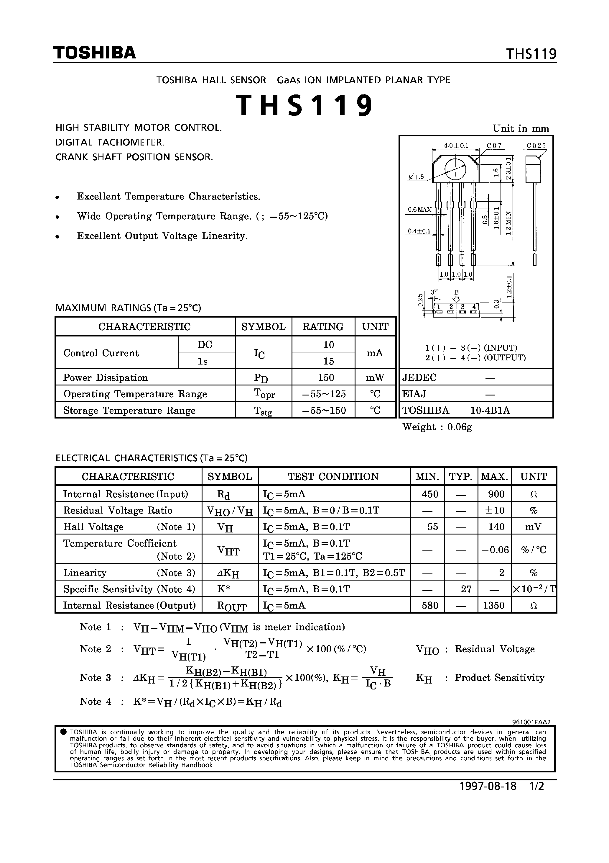Даташит THS119 - HIGH STABILITY MOTOR CONTROL. DIGITAL TACHOMETER. CRANK SHAFT POSITION SENSOR. страница 1