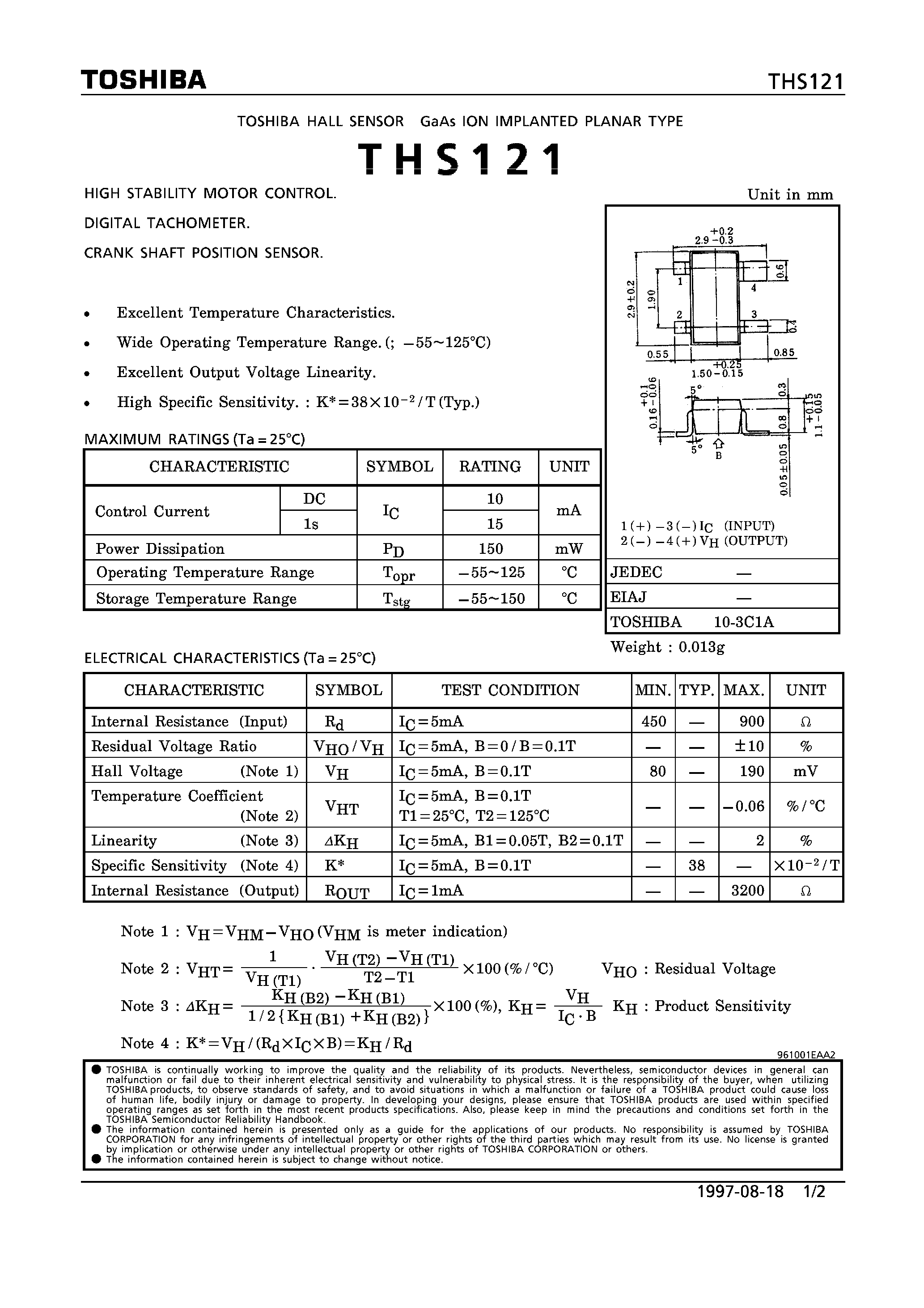 Даташит на микросхему THS121 страница 1 Даташит THS121 - HIGH STABILITY MOTOR CONTROL. DIGITAL TACHOMETER. CRANK SHAFT POSITION SENSOR. страница 1