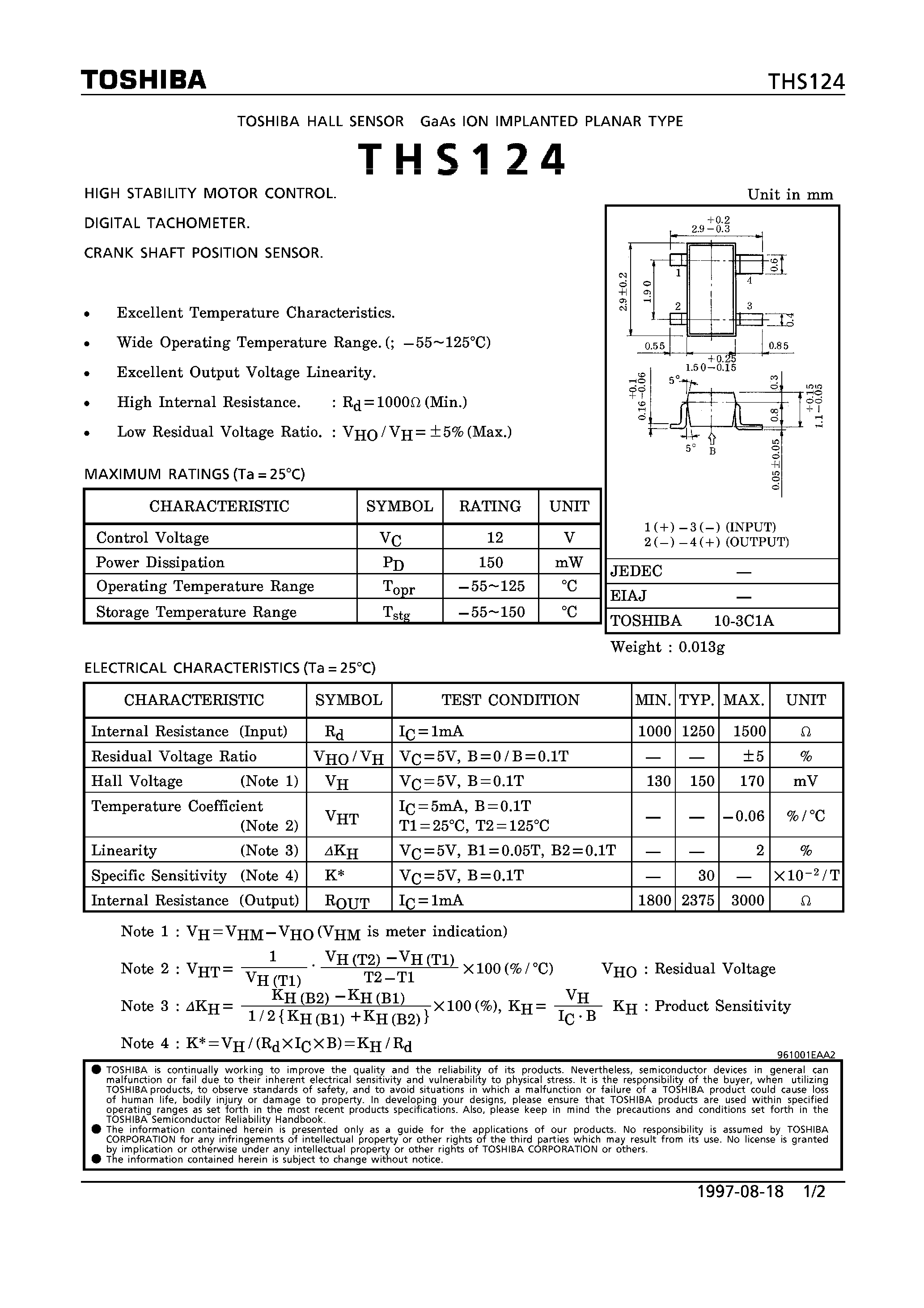 Даташит на микросхему THS124 страница 1 Даташит THS124 - HIGH STABILITY MOTOR CONTROL. DIGITAL TACHOMETER. CRANK SHAFT POSITION SENSOR. страница 1