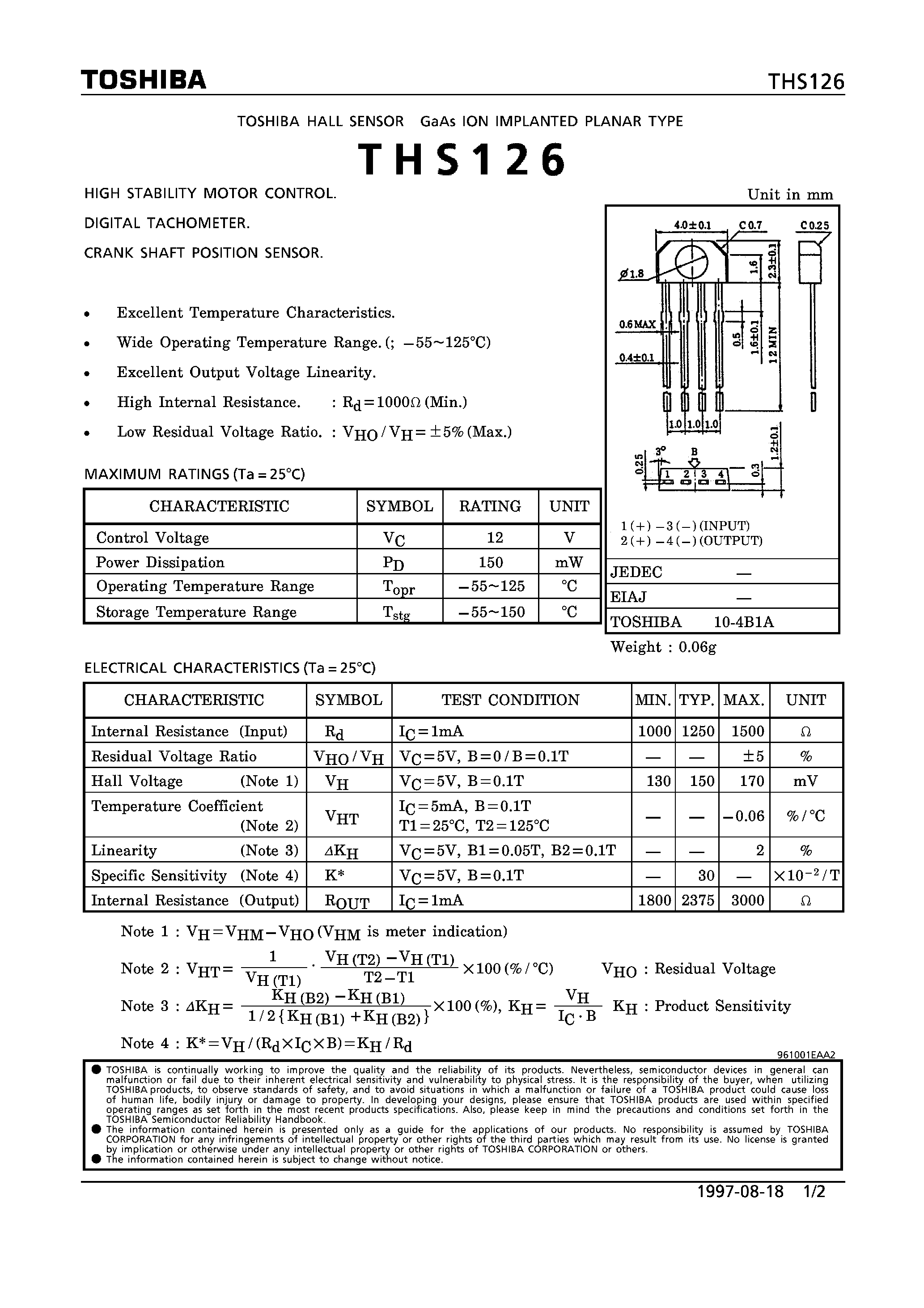 Даташит THS126 - HIGH STABILITY MOTOR CONTROL. DIGITAL TACHOMETER. CRANK SHAFT POSITION SENSOR. страница 1
