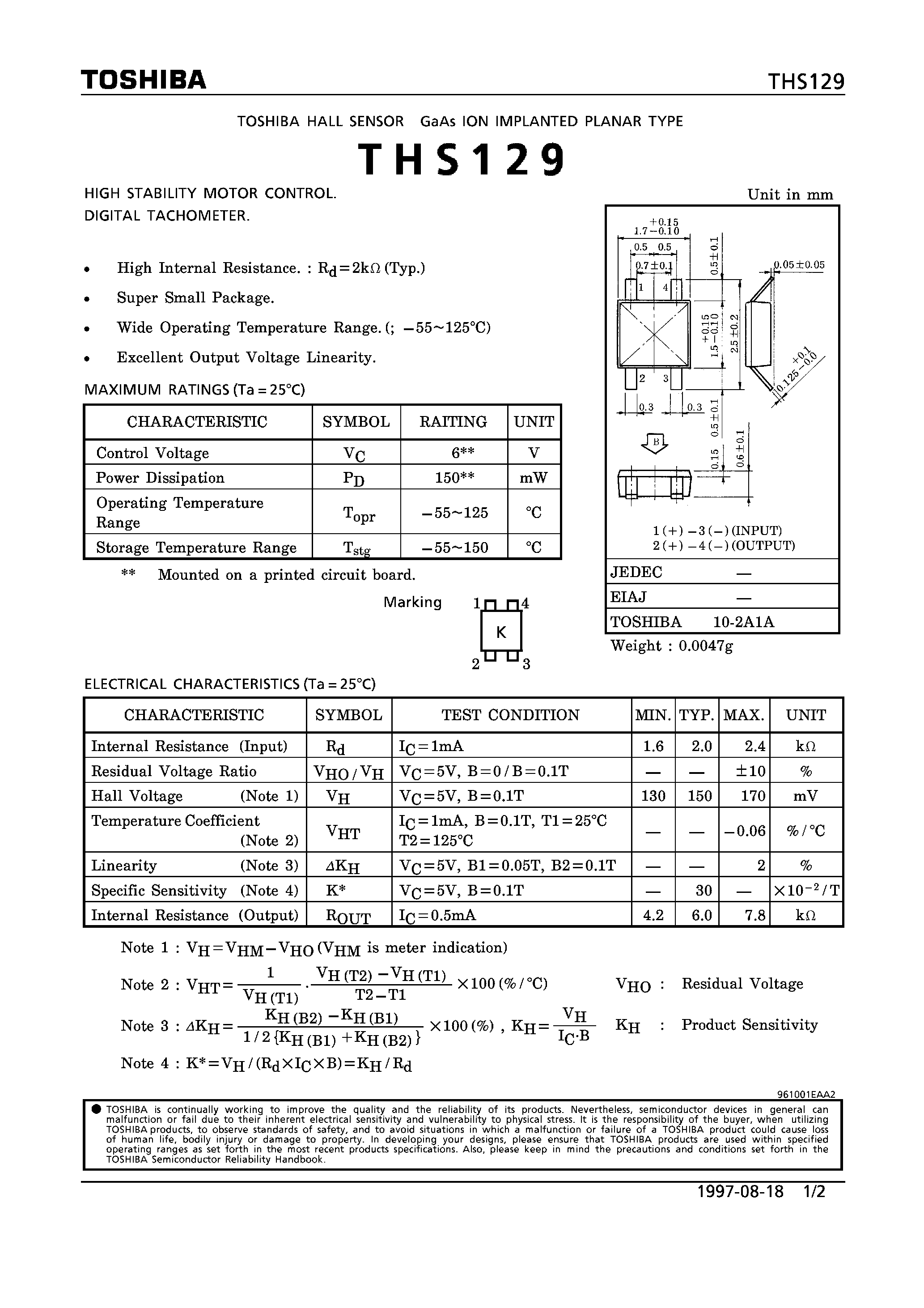 Даташит на микросхему THS129 страница 1 Даташит THS129 - HIGH STABILITY MOTOR CONTROL. DIGITAL TACHOMETER. страница 1