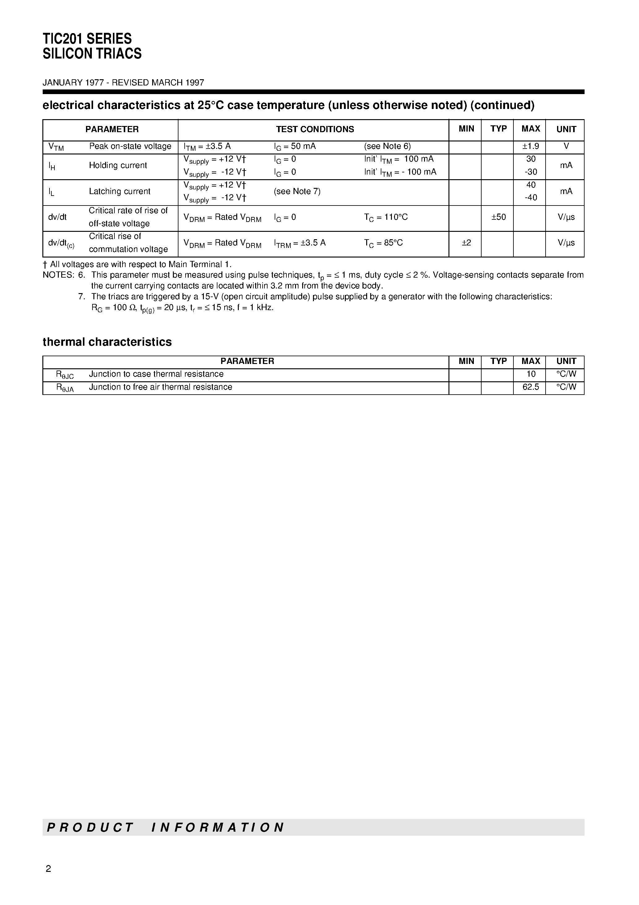 Datasheet TIC201M - SILICON TRIACS page 2