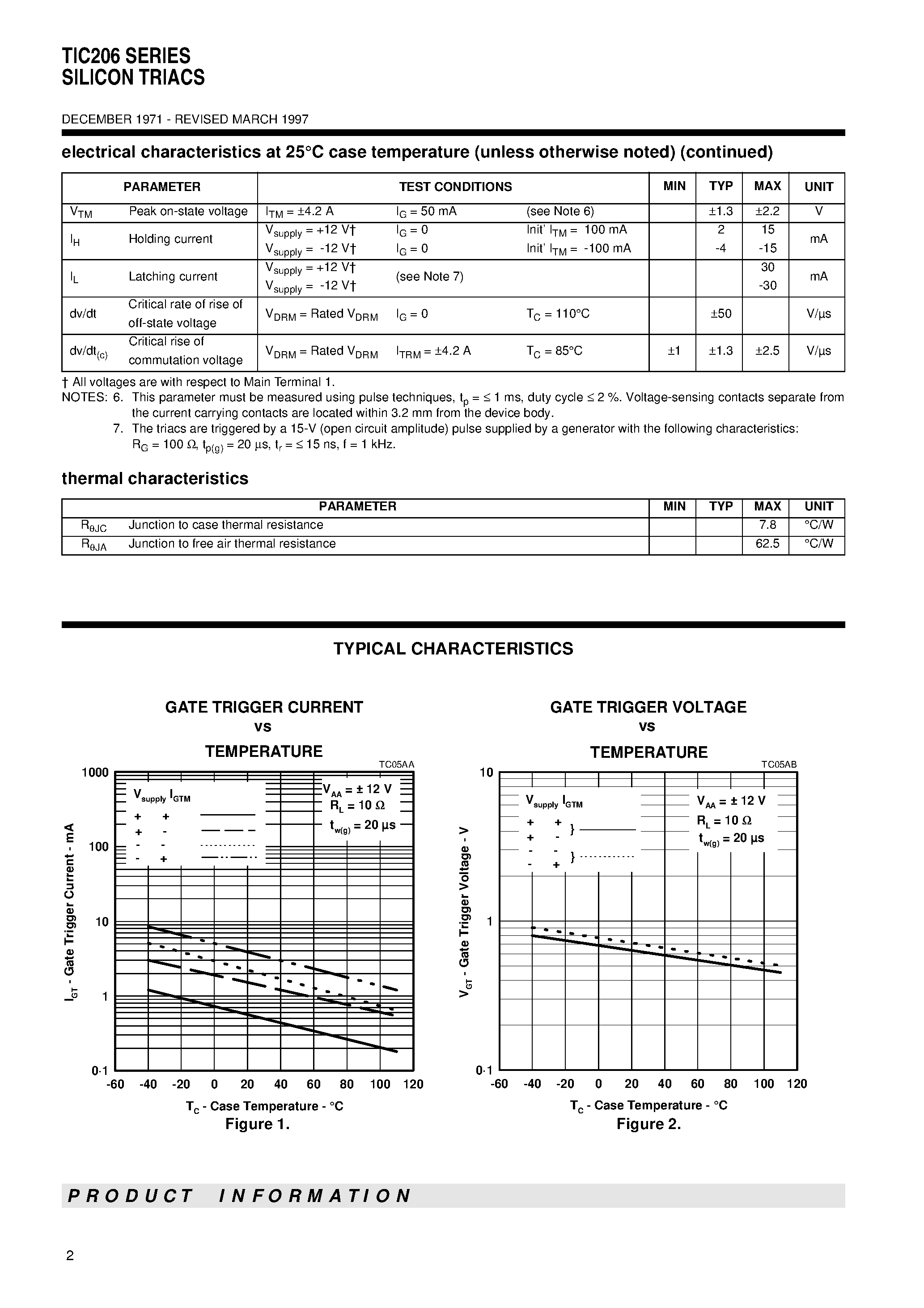 Datasheet TIC206 - SILICON TRIACS page 2