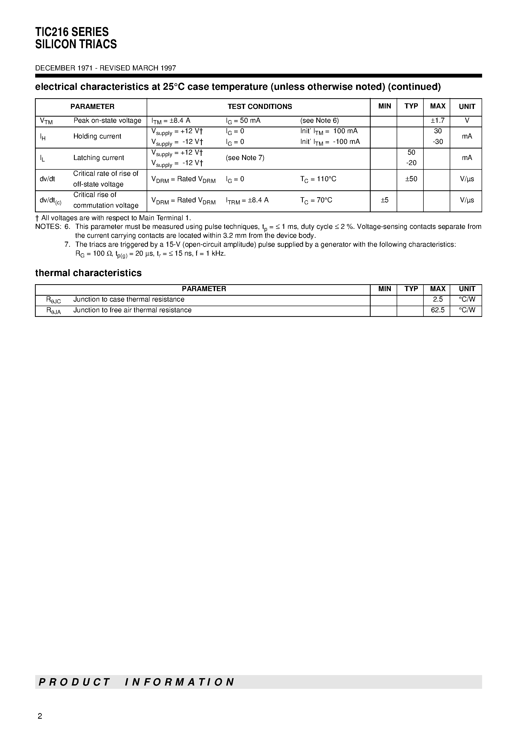 Datasheet TIC216S page 2 Datasheet TIC216S - SILICON TRIACS page 2