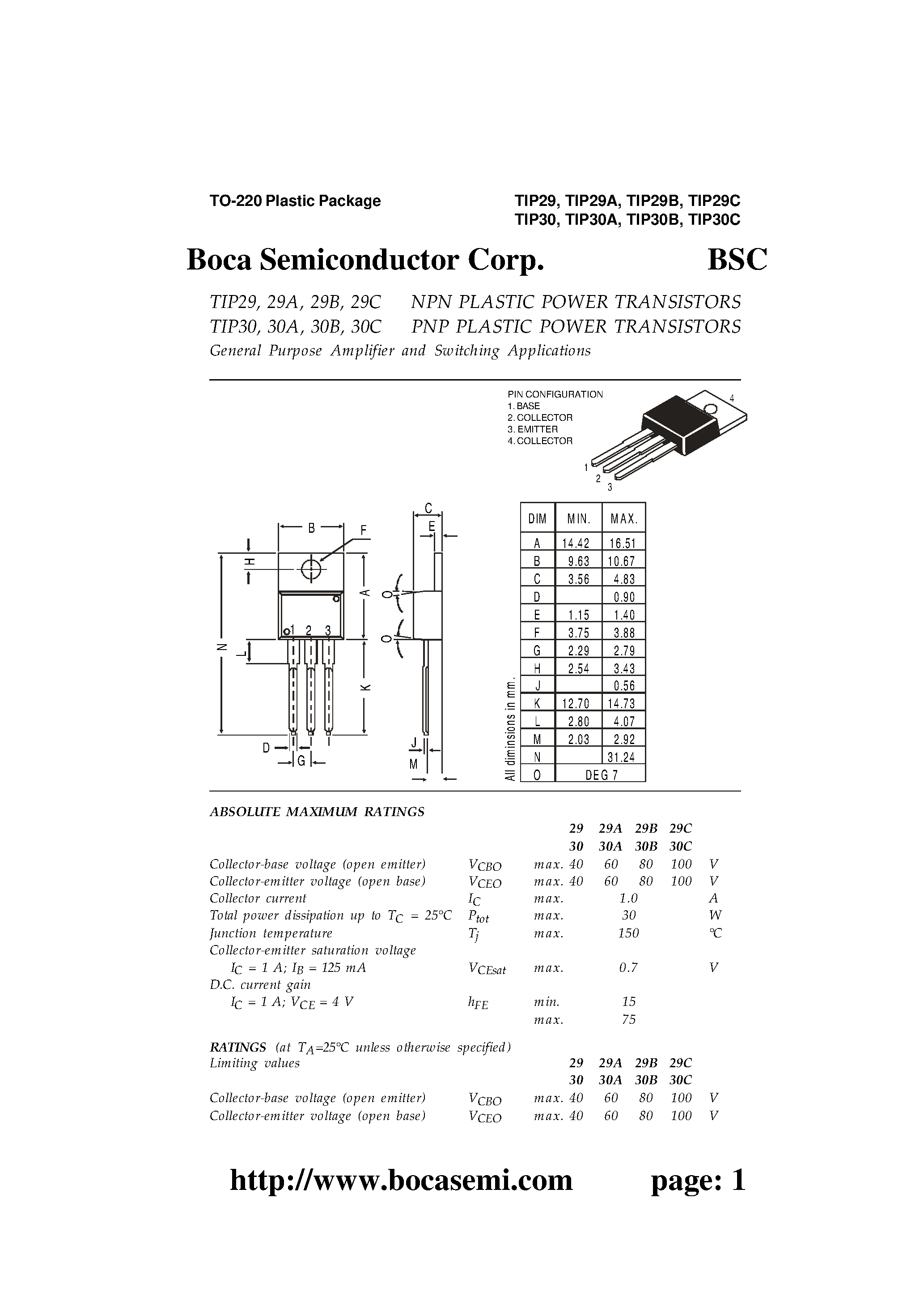 Datasheet TIC30B page 1 Datasheet TIC30B - General purpose Amplifier and Switching Applications page 1