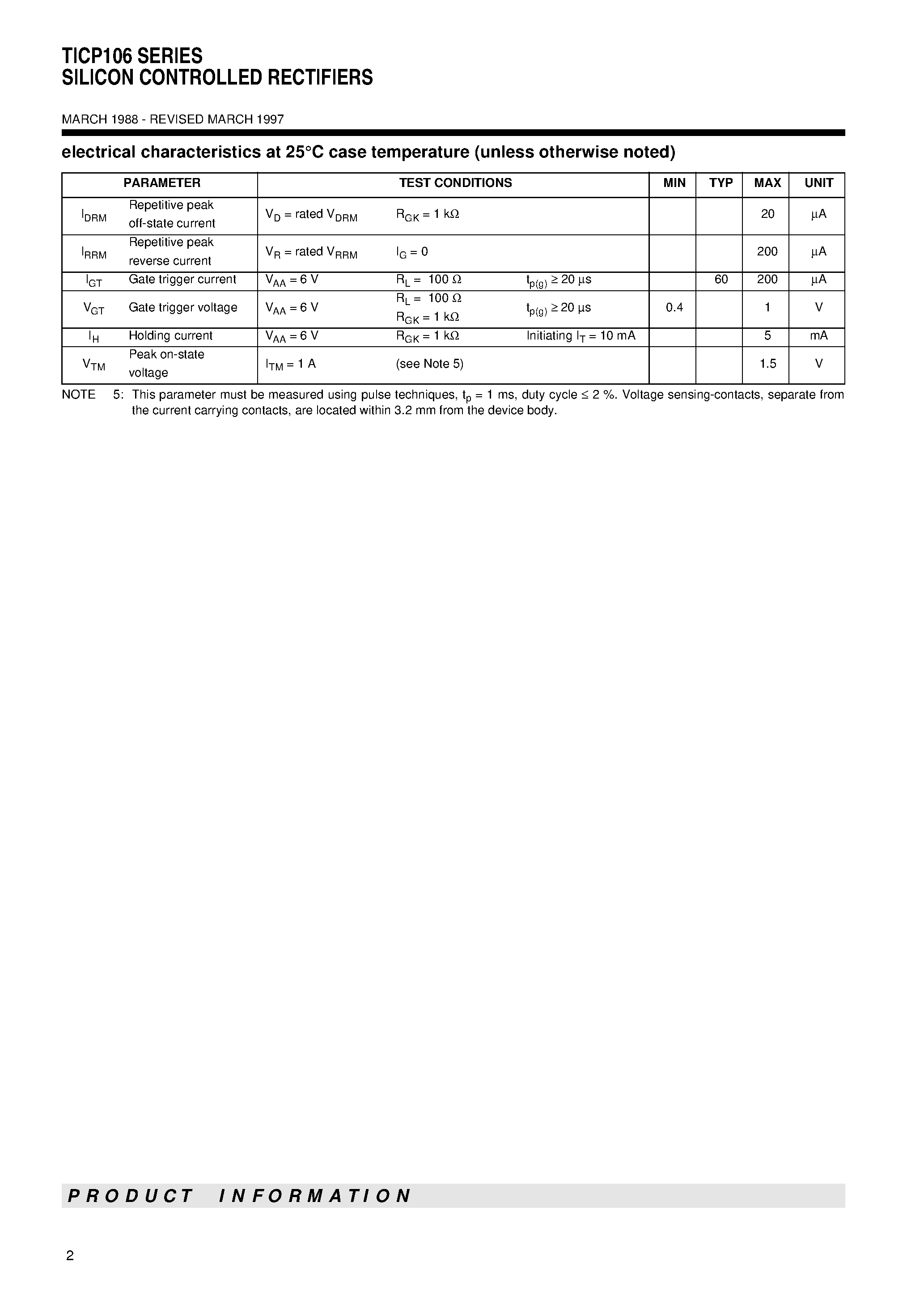 Datasheet TICP106M page 2 Datasheet TICP106M - SILICON CONTROLLED RECTIFIERS page 2
