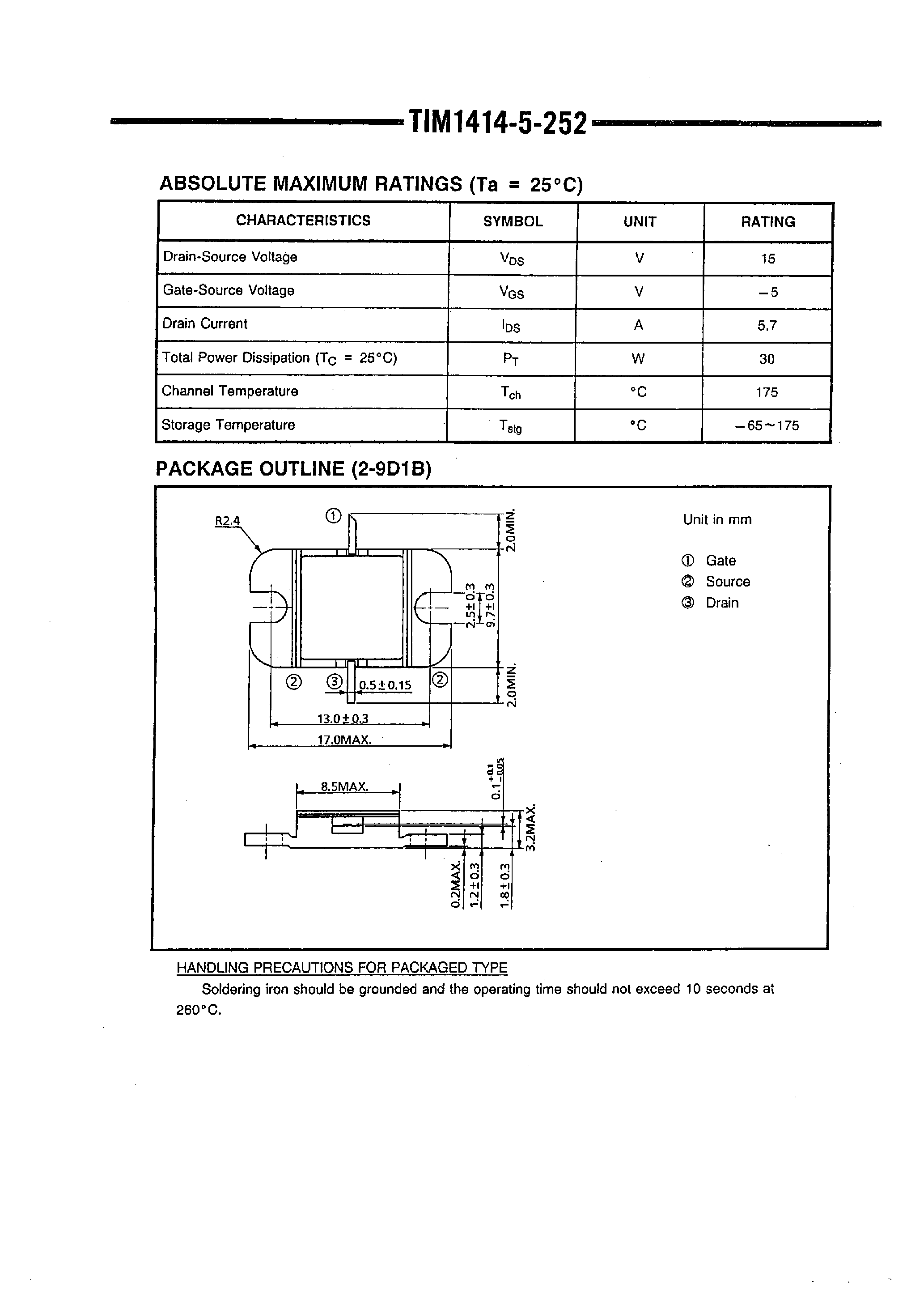 Даташит на микросхему TIM1414-5-252 страница 2 Даташит TIM1414-5-252 - POWER GAAS FET страница 2