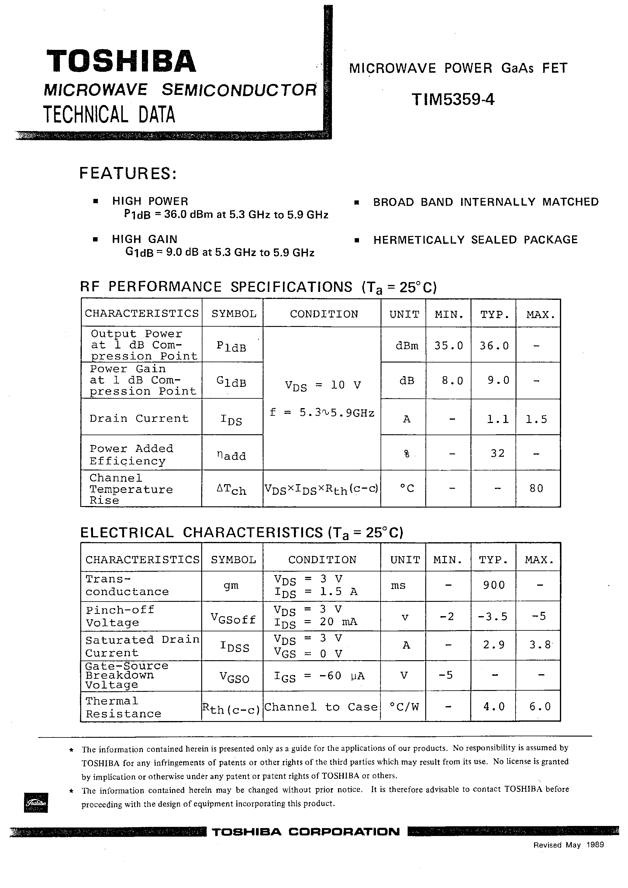 Datasheet TIM5359-4 - POWER GAAS FET page 1