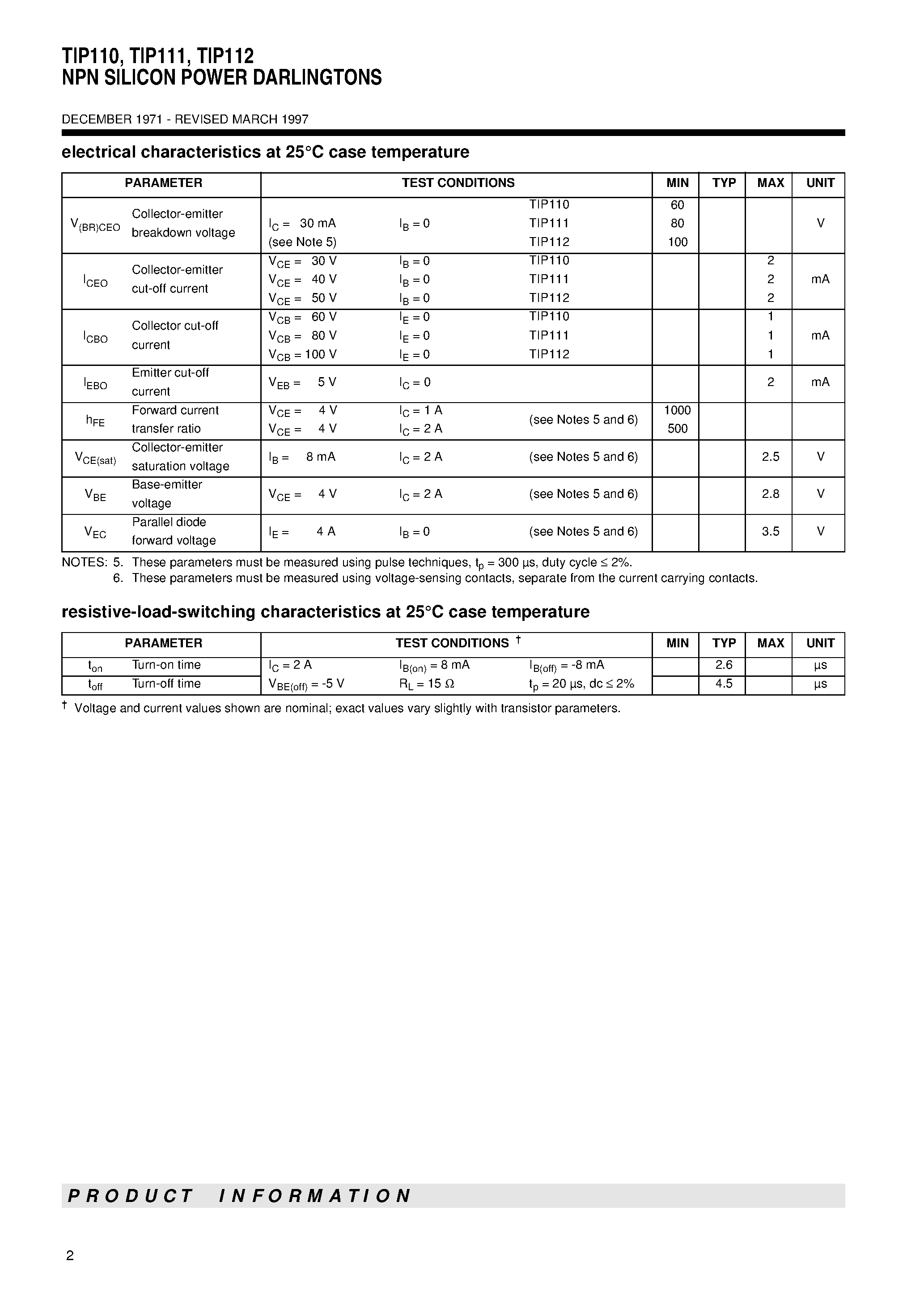 Datasheet TIP110 - NPN SILICON POWER DARLINGTONS page 2