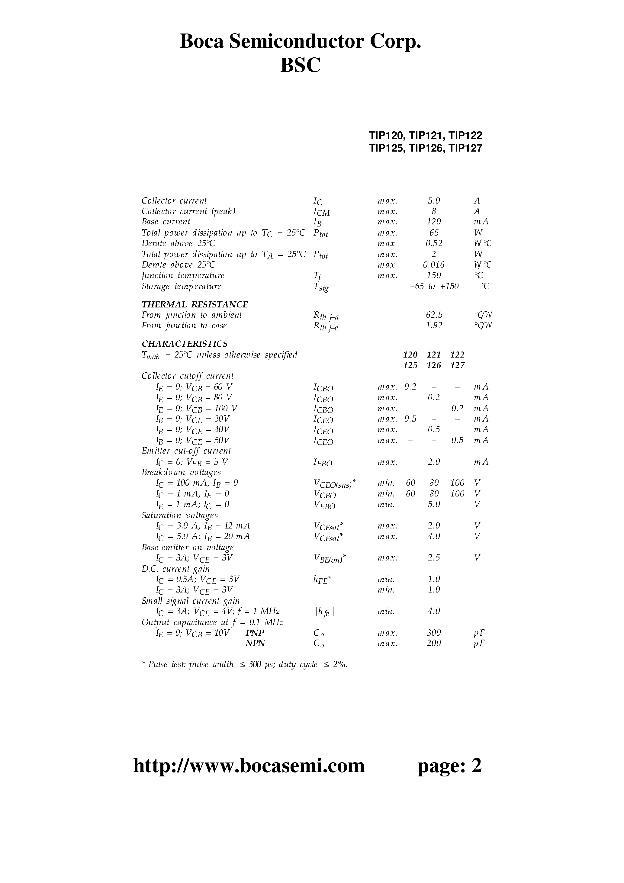 Даташит TIP120 - Power Darlingtons for Linear and Switching Applications страница 2