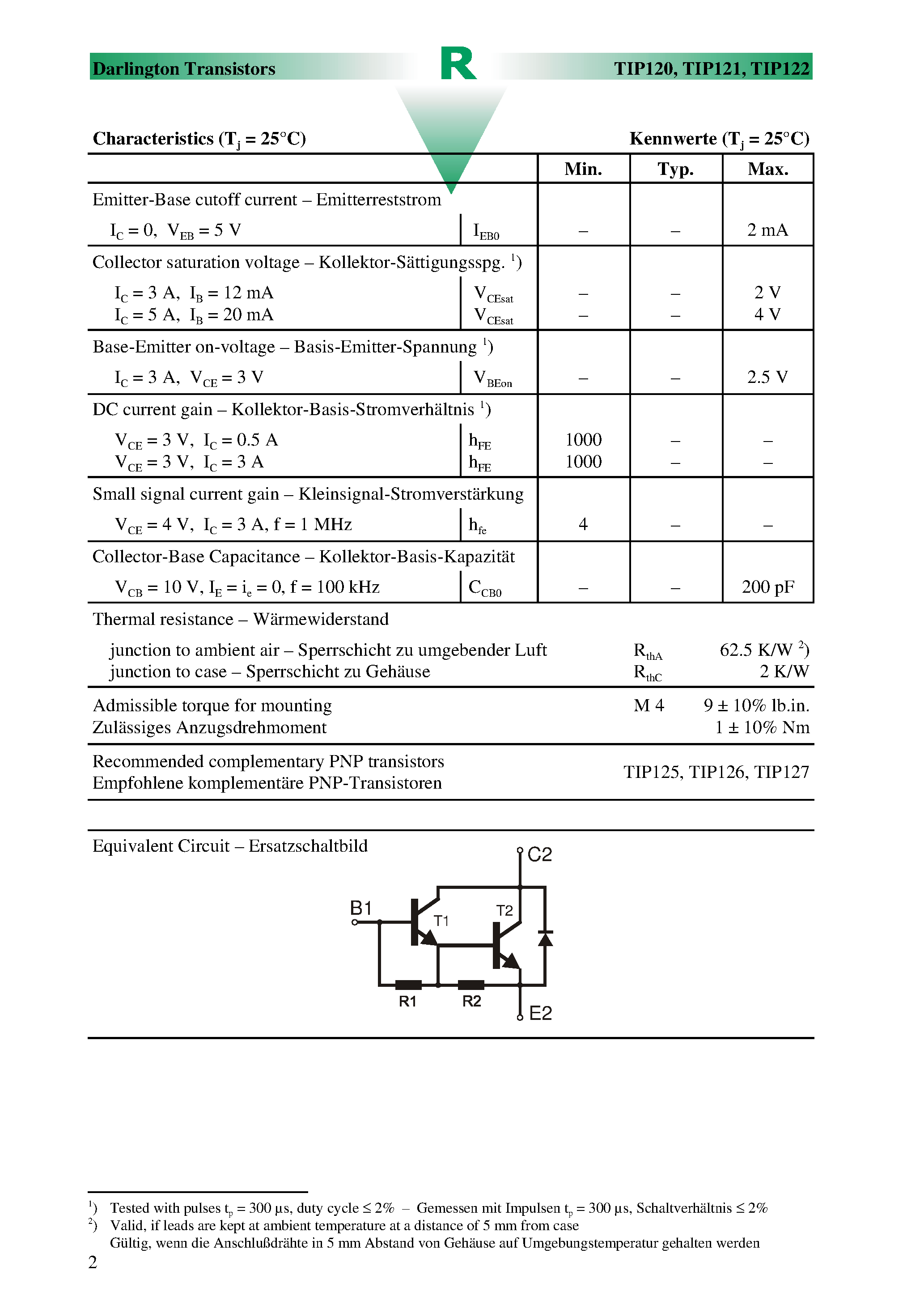 Даташит на микросхему TIP121 страница 2 Даташит TIP121 - Si-Epitaxial PlanarTransistors страница 2