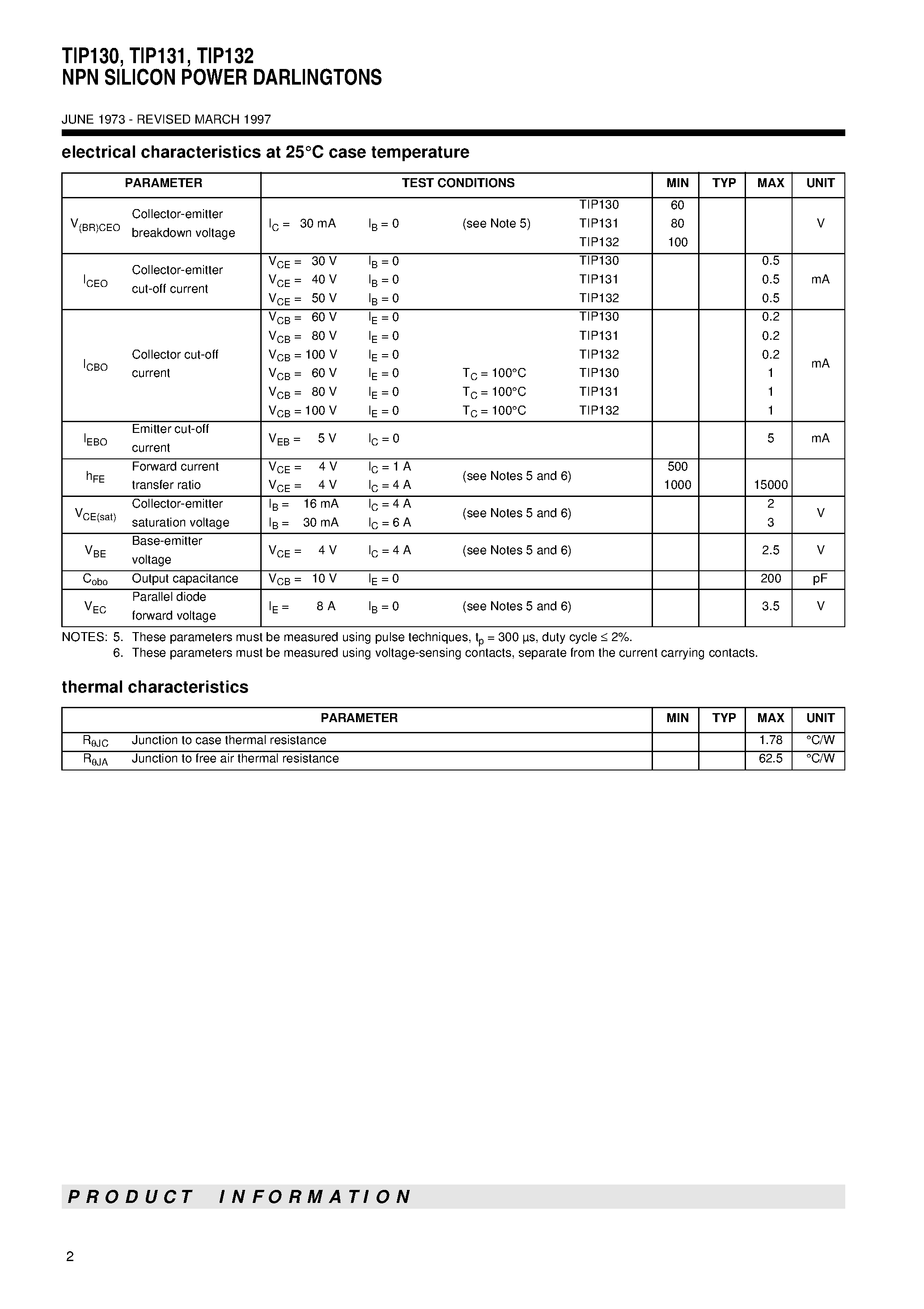 Даташит TIP130 - NPN SILICON POWER DARLINGTONS страница 2
