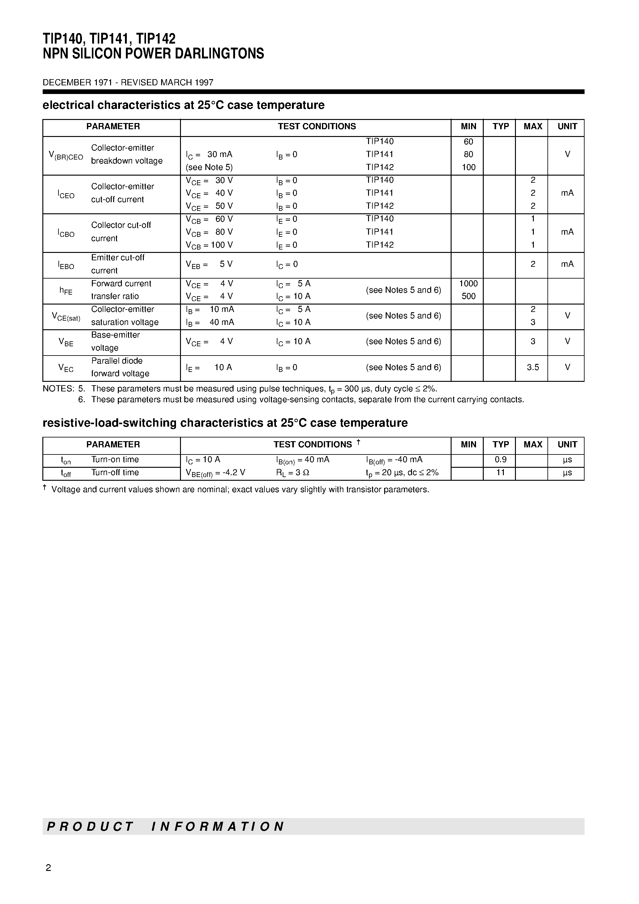 Даташит TIP140 - NPN SILICON POWER DARLINGTONS страница 2