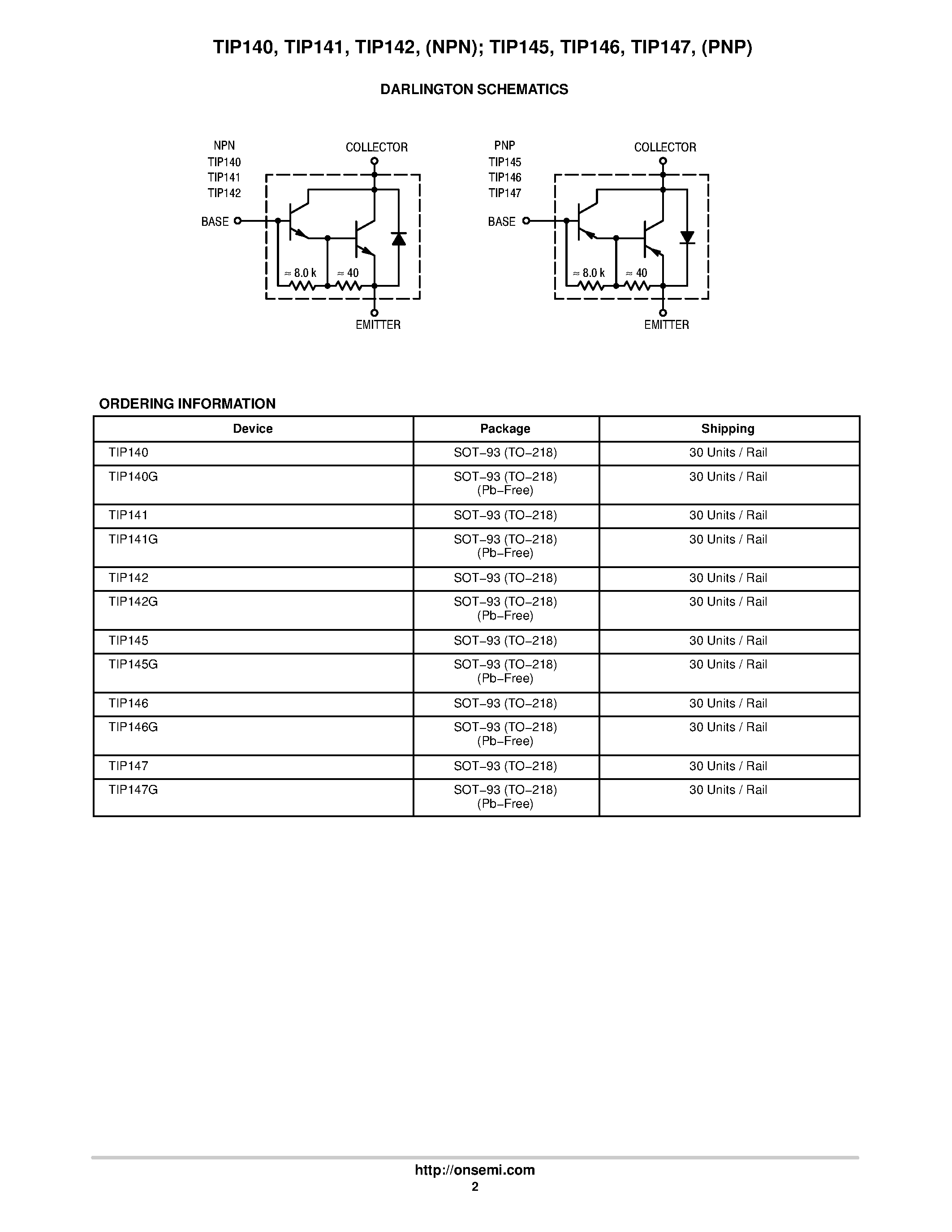 Даташит TIP141 - DARLINGTON COMPLEMENTARY SILICON POWER TRANSISTORS страница 2