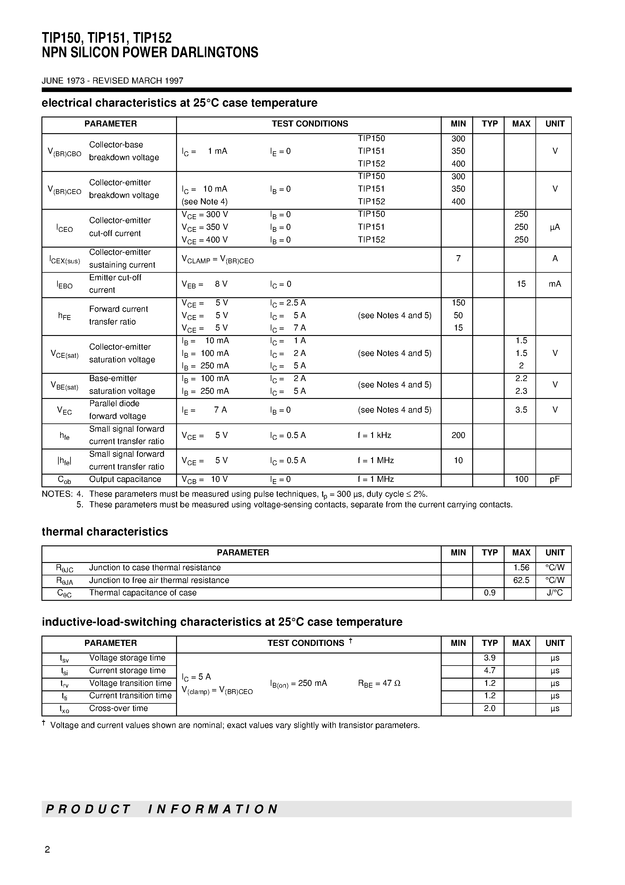 Даташит TIP150 - NPN SILICON POWER DARLINGTONS страница 2