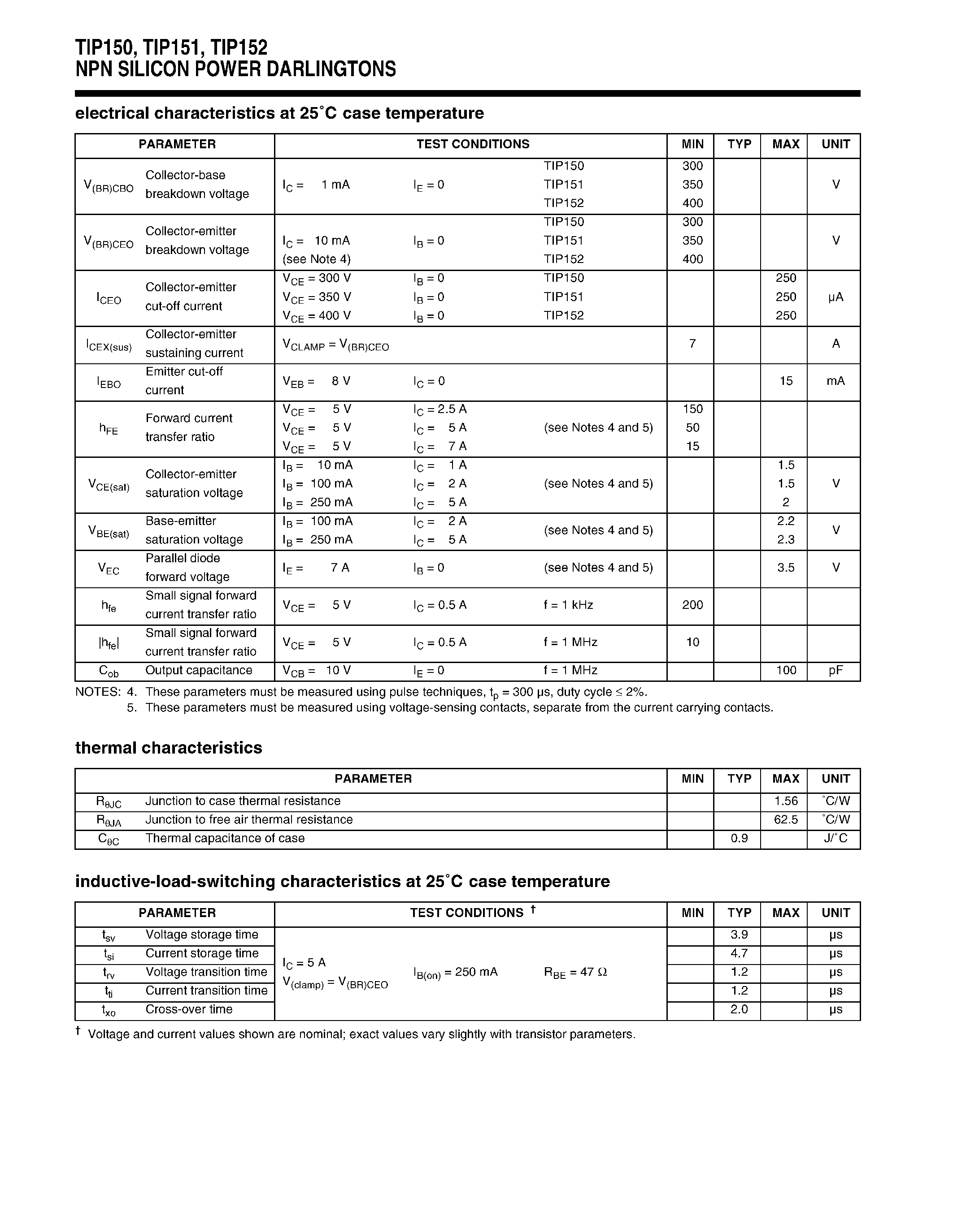 Даташит на микросхему TIP152 страница 2 Даташит TIP152 - NPN SILICON POWER DARLINGTONS страница 2