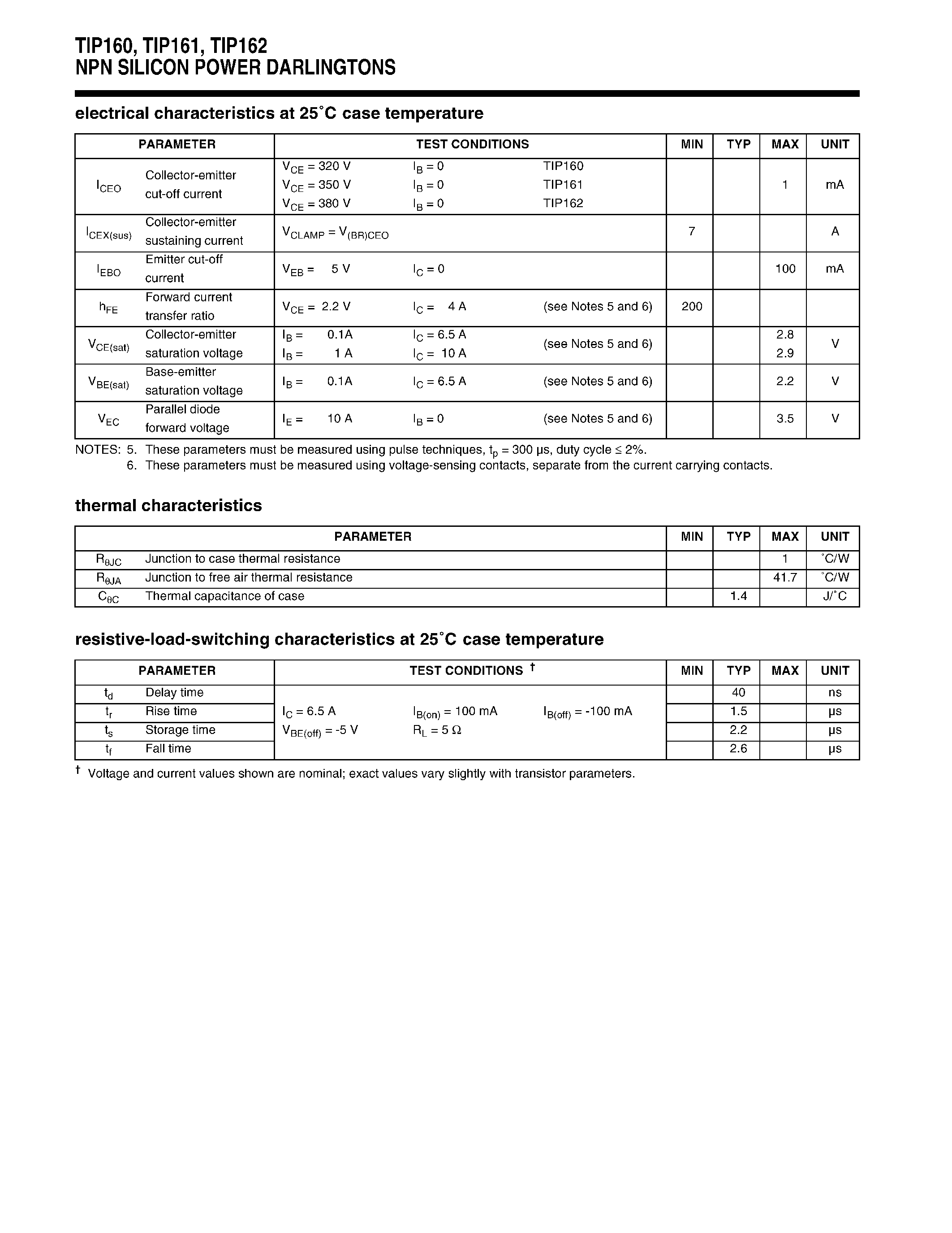 Даташит TIP161 - NPN SILICON POWER DARLINGTONS страница 2