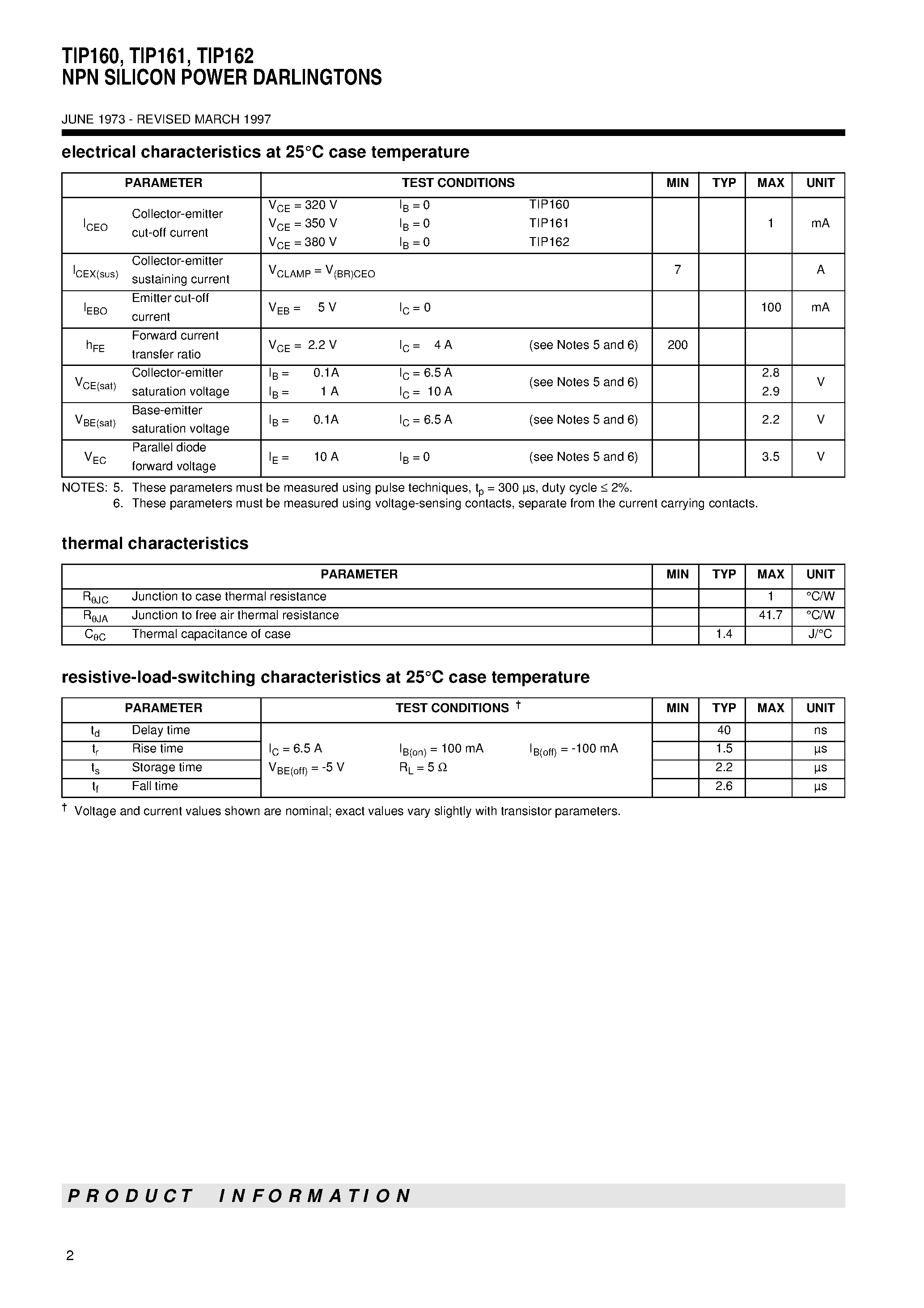 Даташит TIP161 - NPN SILICON POWER DARLINGTONS страница 2