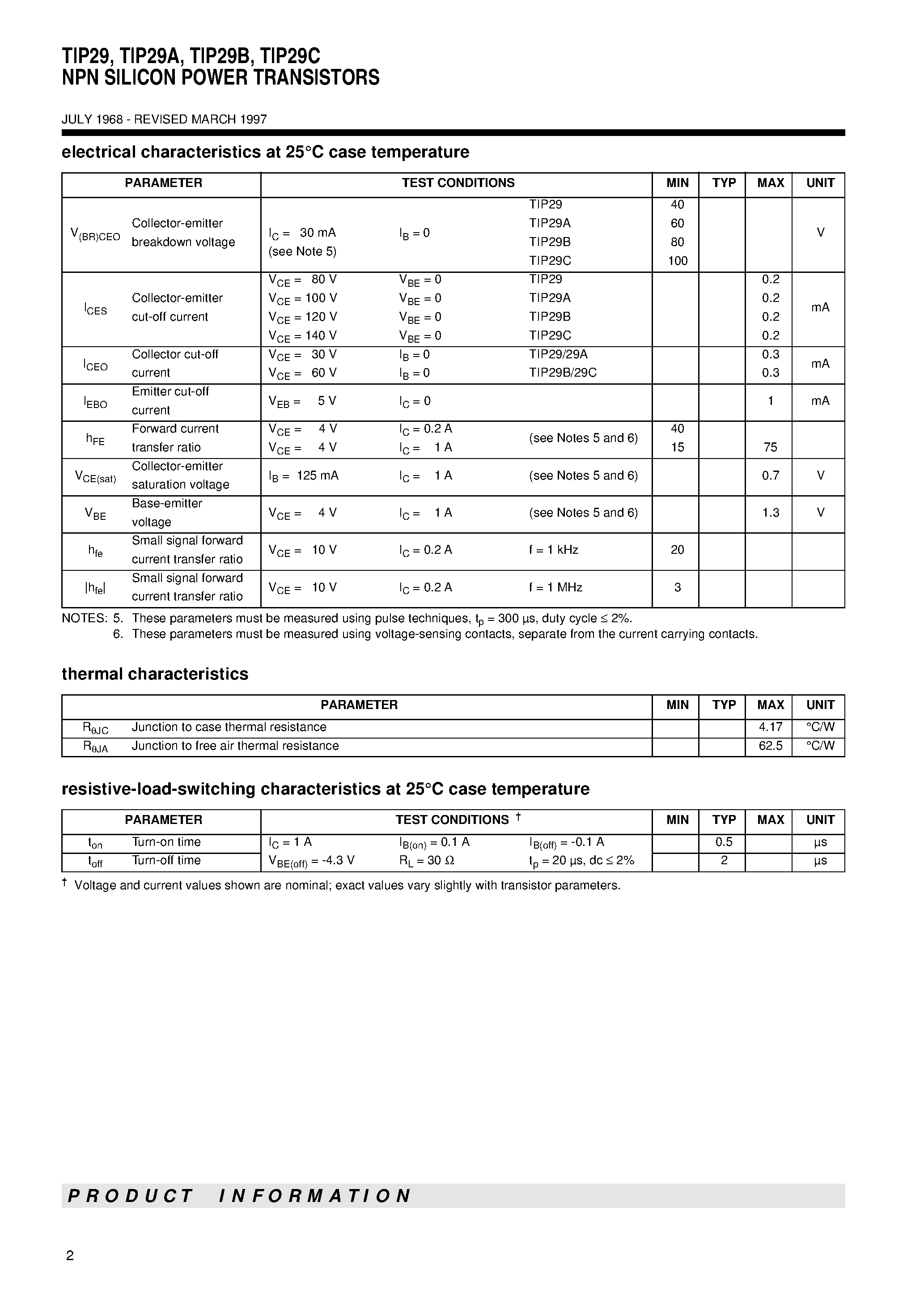 Даташит TIP29A - NPN SILICON POWER TRANSISTORS страница 2
