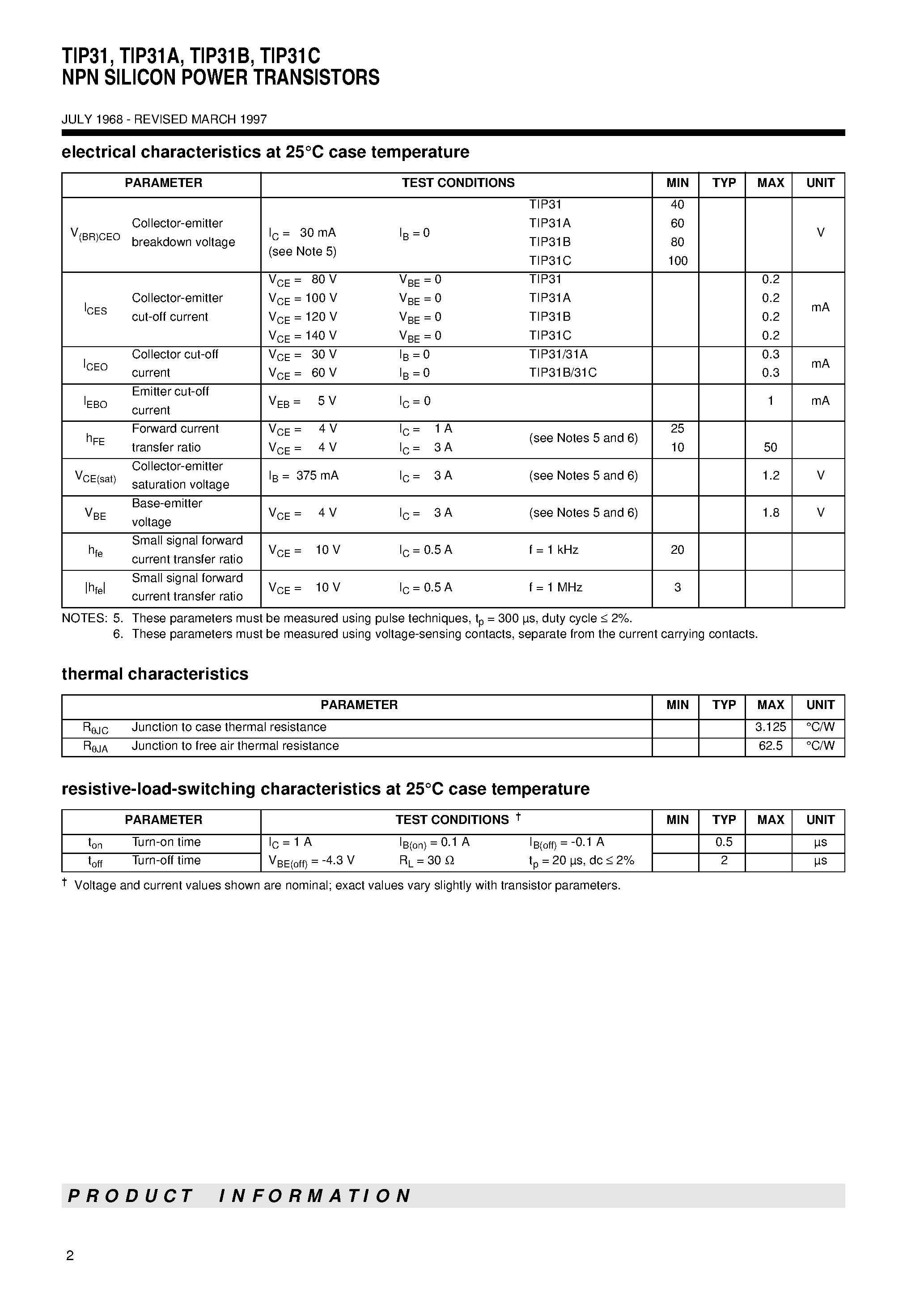Даташит TIP31B - NPN SILICON POWER TRANSISTORS страница 2